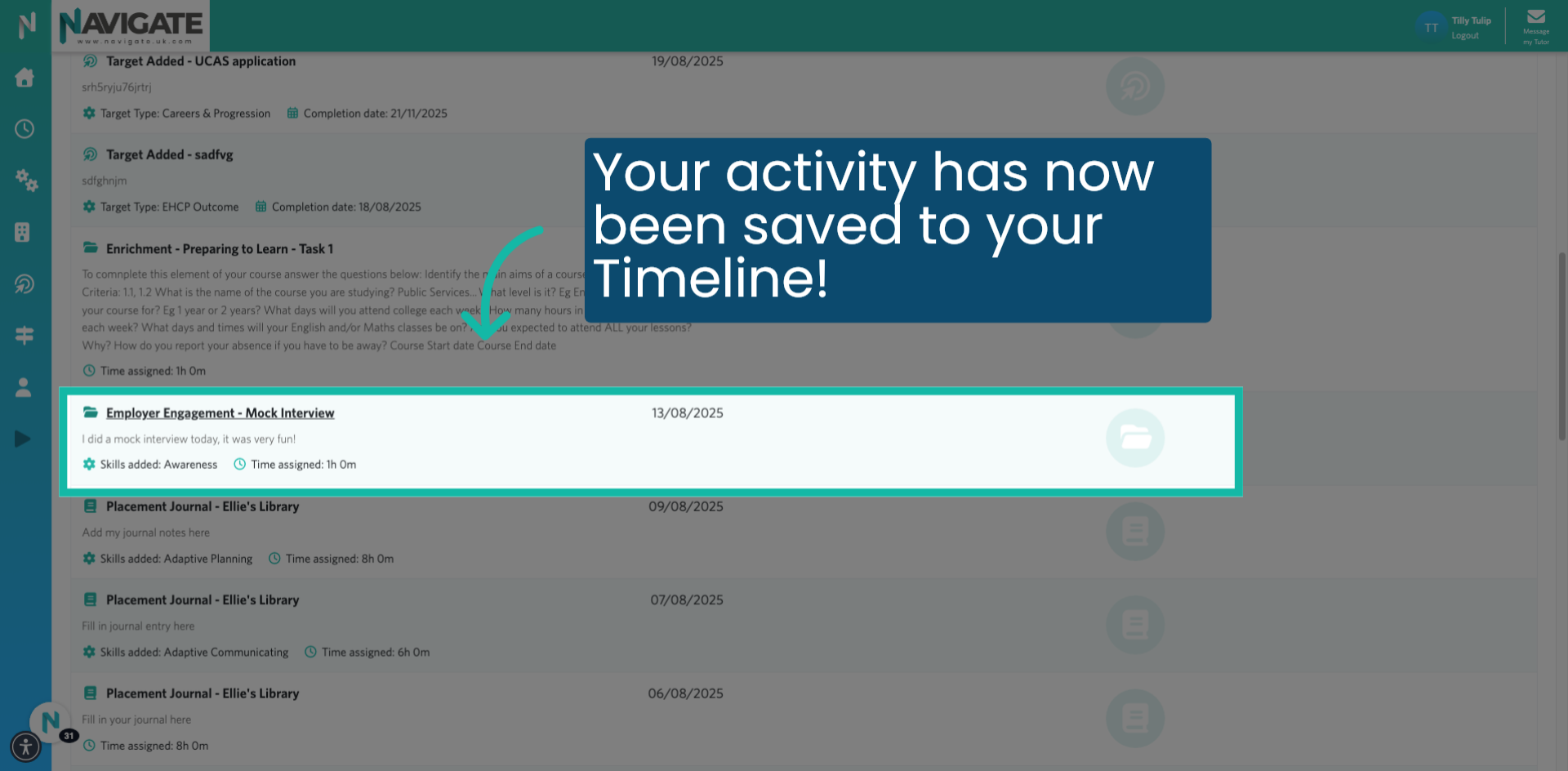 Your activity is now saved to your timeline