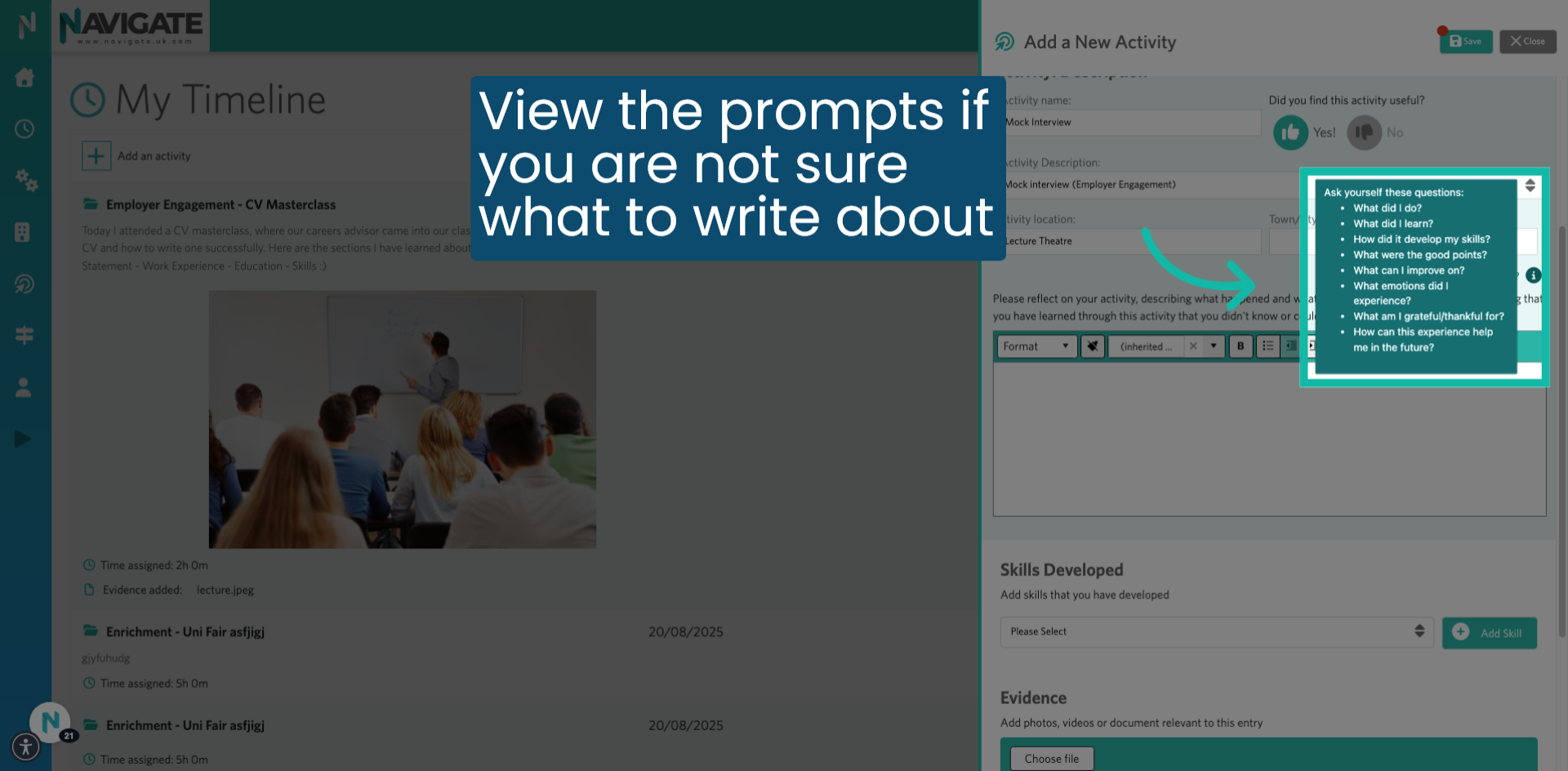 View prompt if unsure what to write