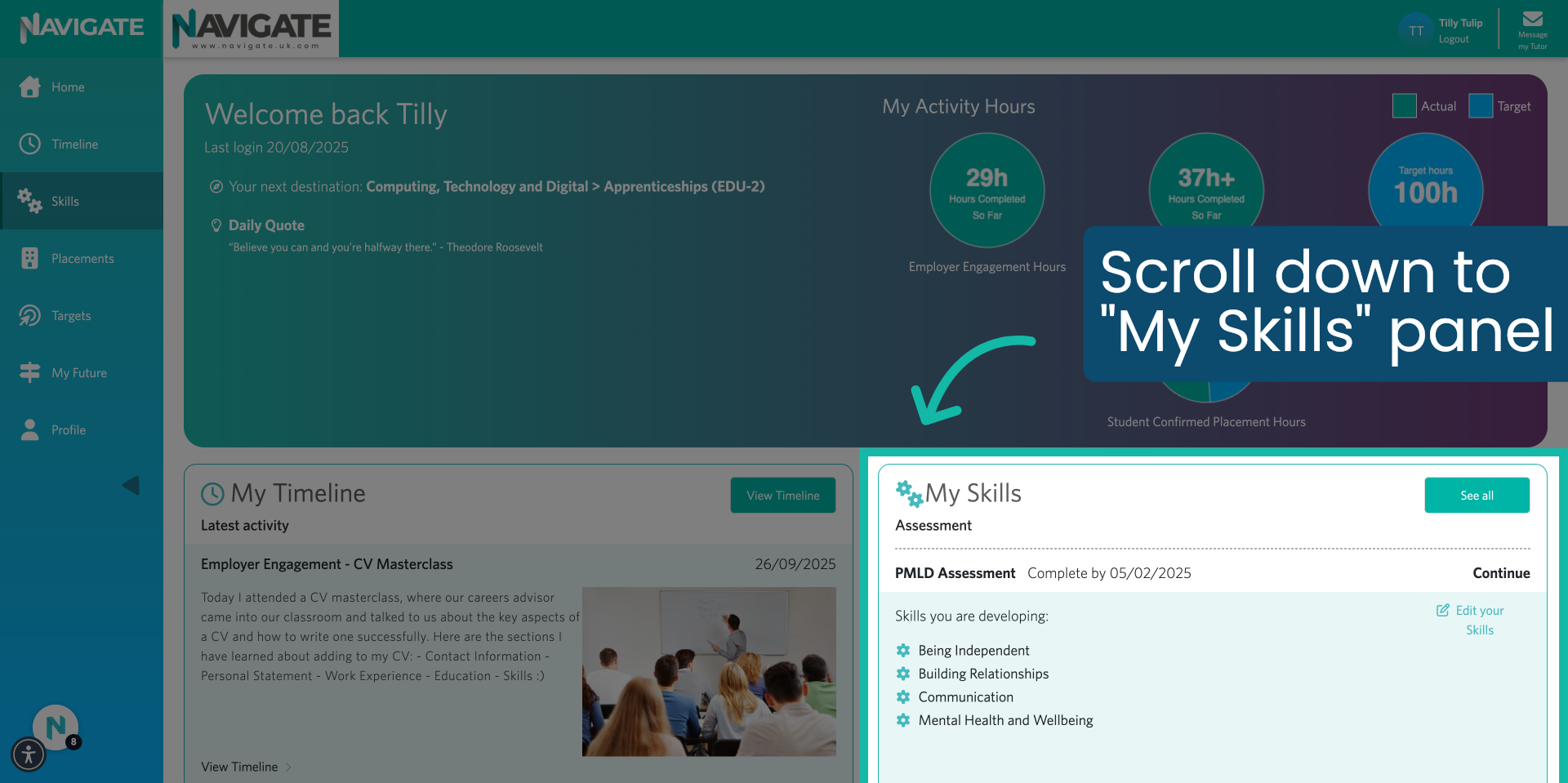 Scroll down to the 'My Skills' panel