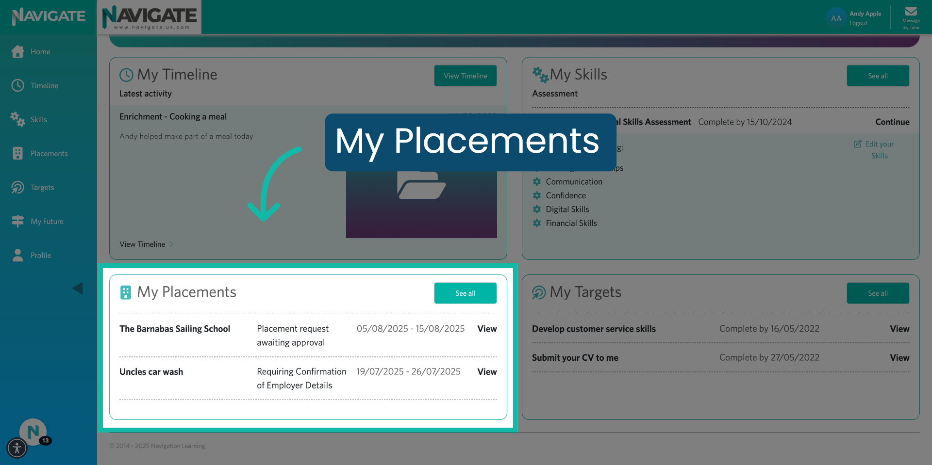 Scroll Down to Placements Panel