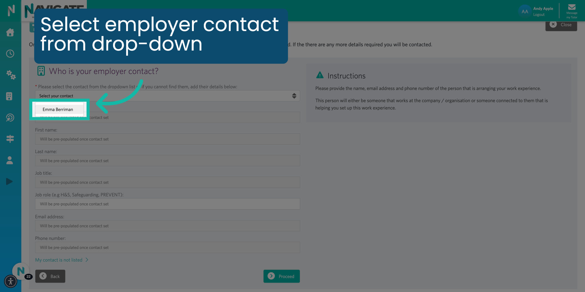 Select Employer Contact from Drop-down