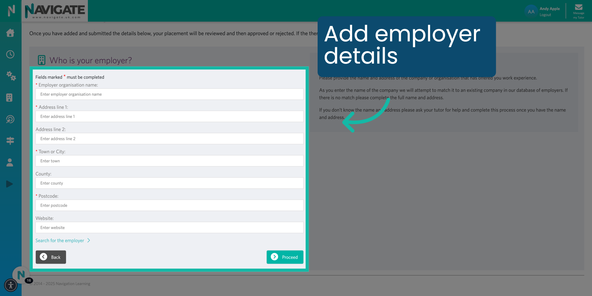 Fill in employer details