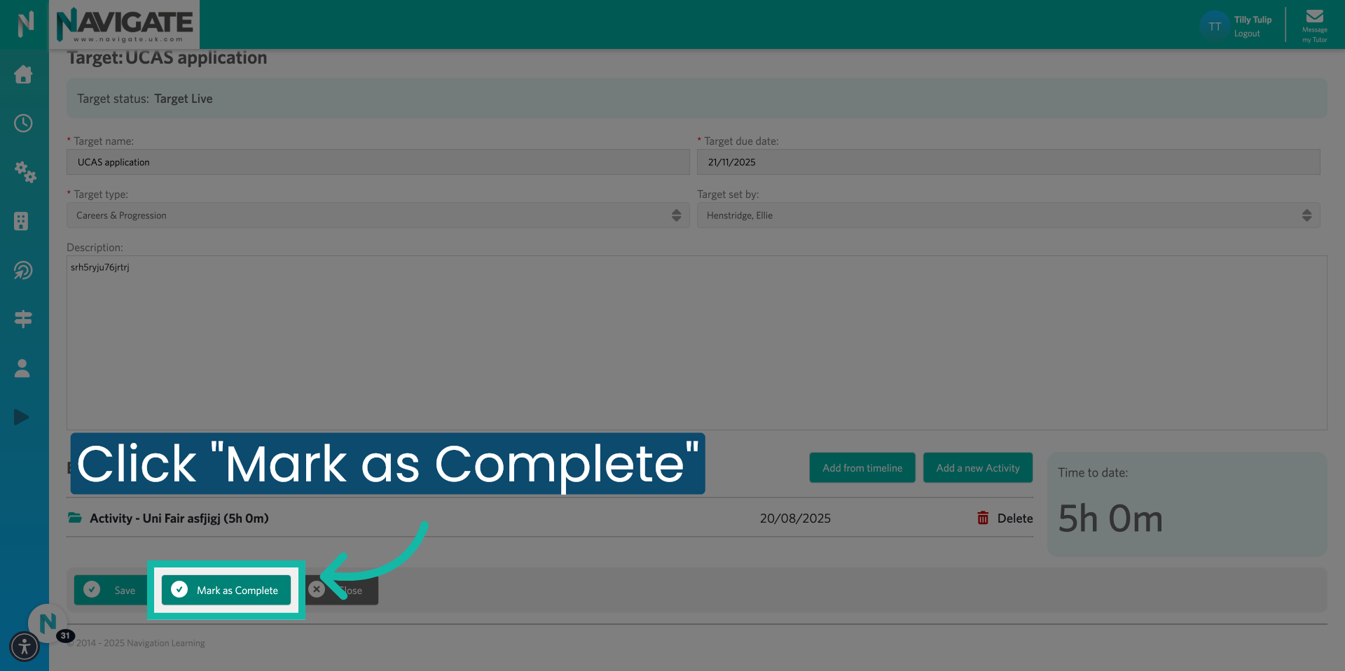 Click 'Mark as Complete'