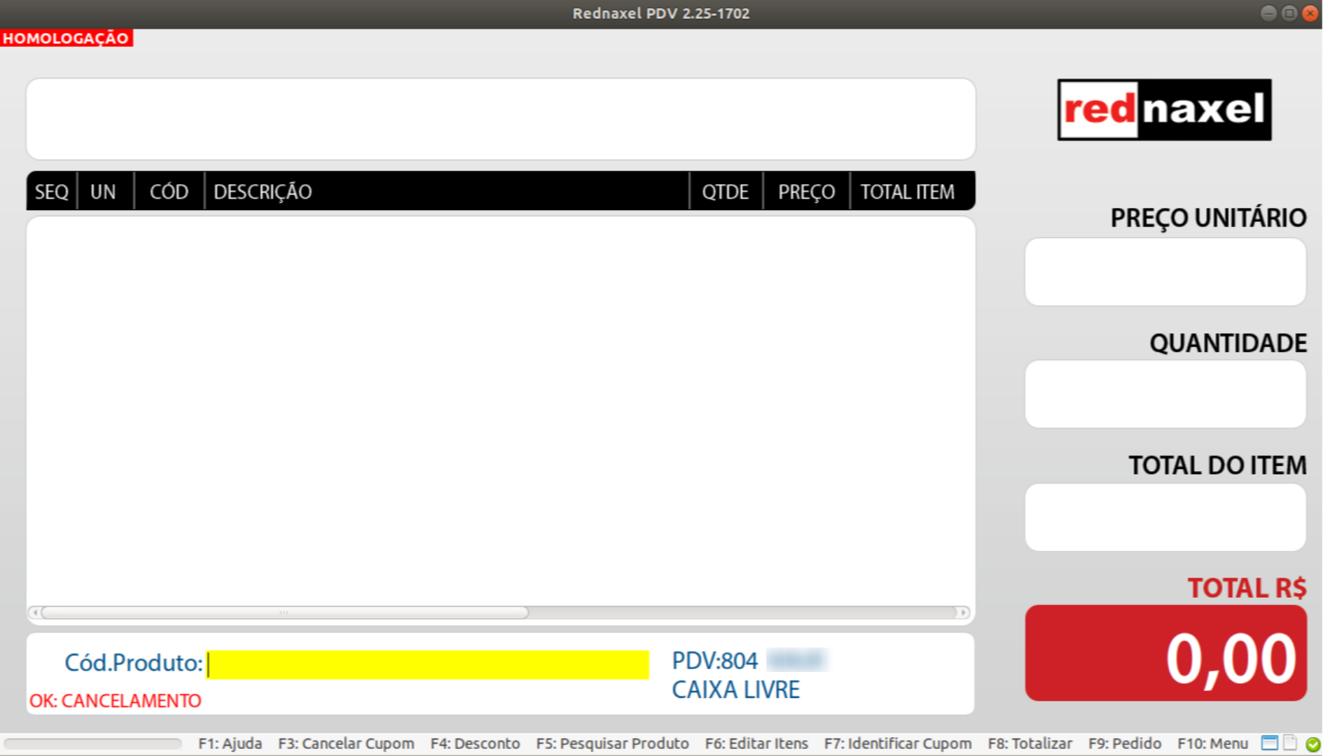 PDV >>> Tela de Vendas >>> Cancelamento Realizado