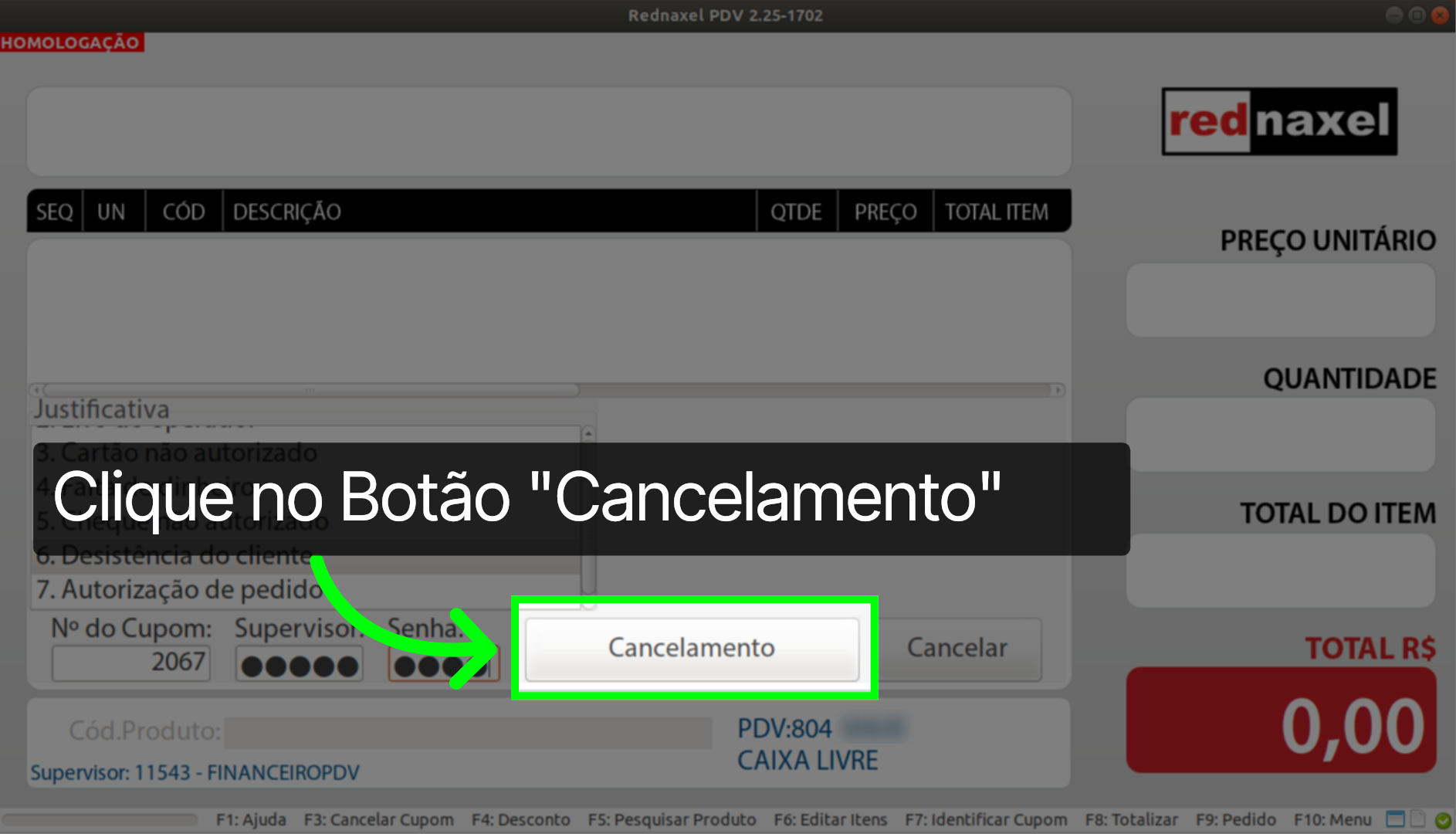 PDV >>> Tela Cancelar Cupom >>> Botão Cancelamento