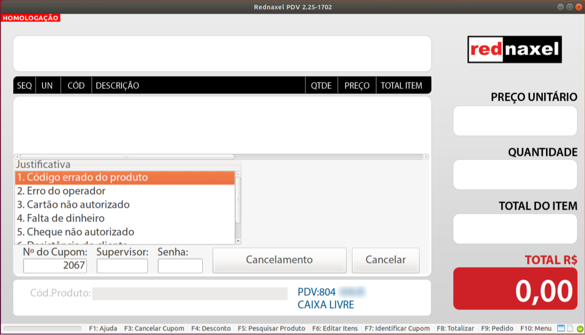 PDV >>> Tela Cancelar Cupom