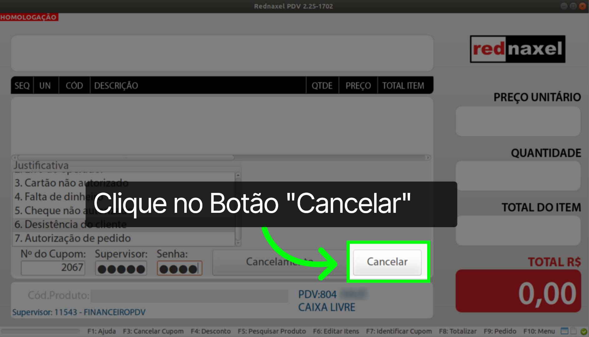 PDV >>> Tela Cancelar Cupom >>> Botão Cancelar