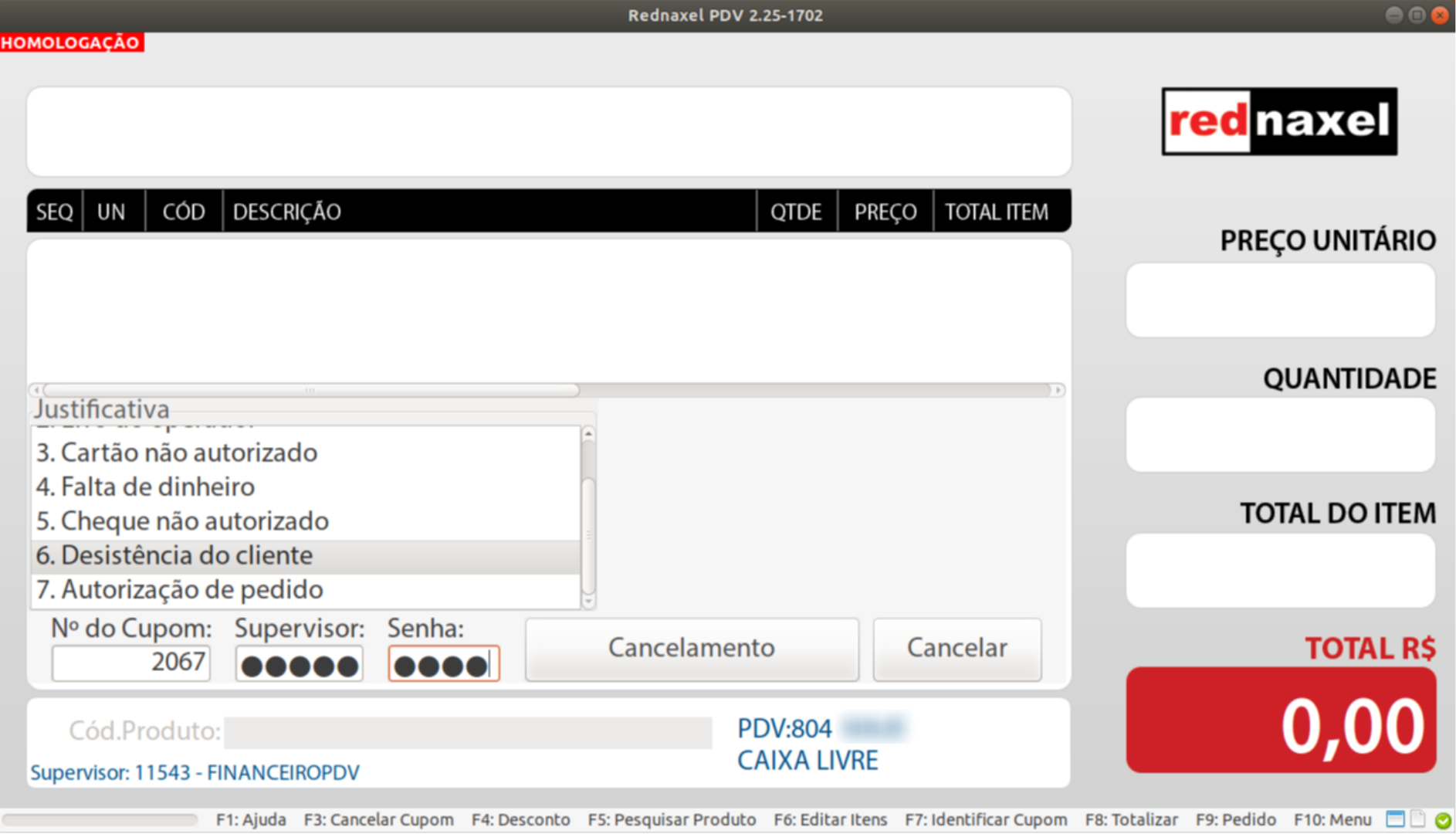 PDV >>> Tela Cancelar Cupom >>> Visão do Processo