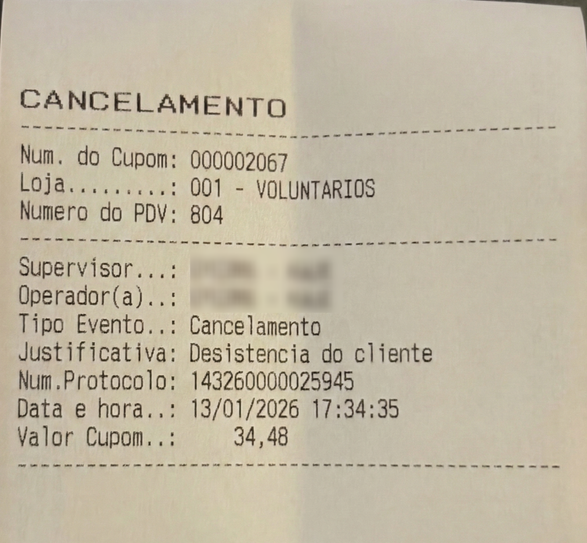 PDV >>> Comprovante Cancelamento