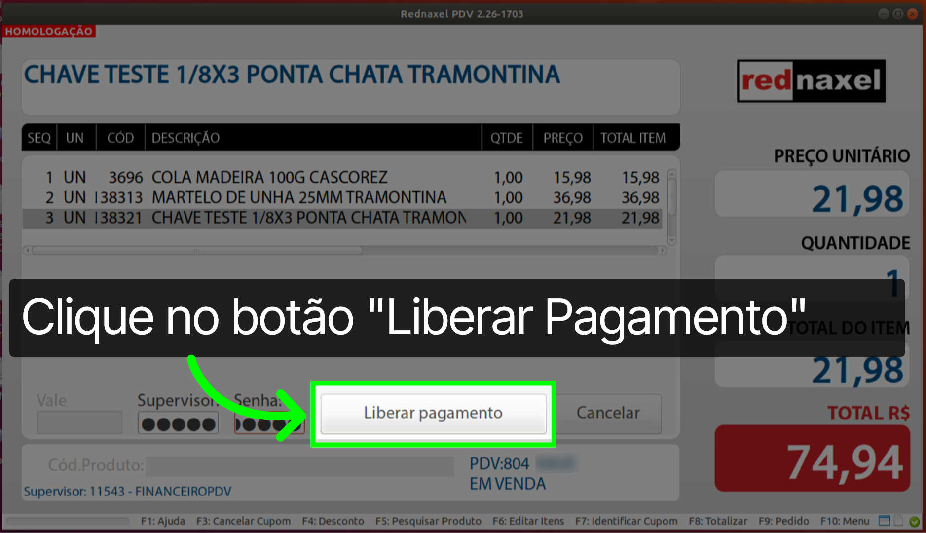 PDV >>> Tela: 'Liberar Pagamento > Vale' >>> Botão >>> Liberar Pagamento:
