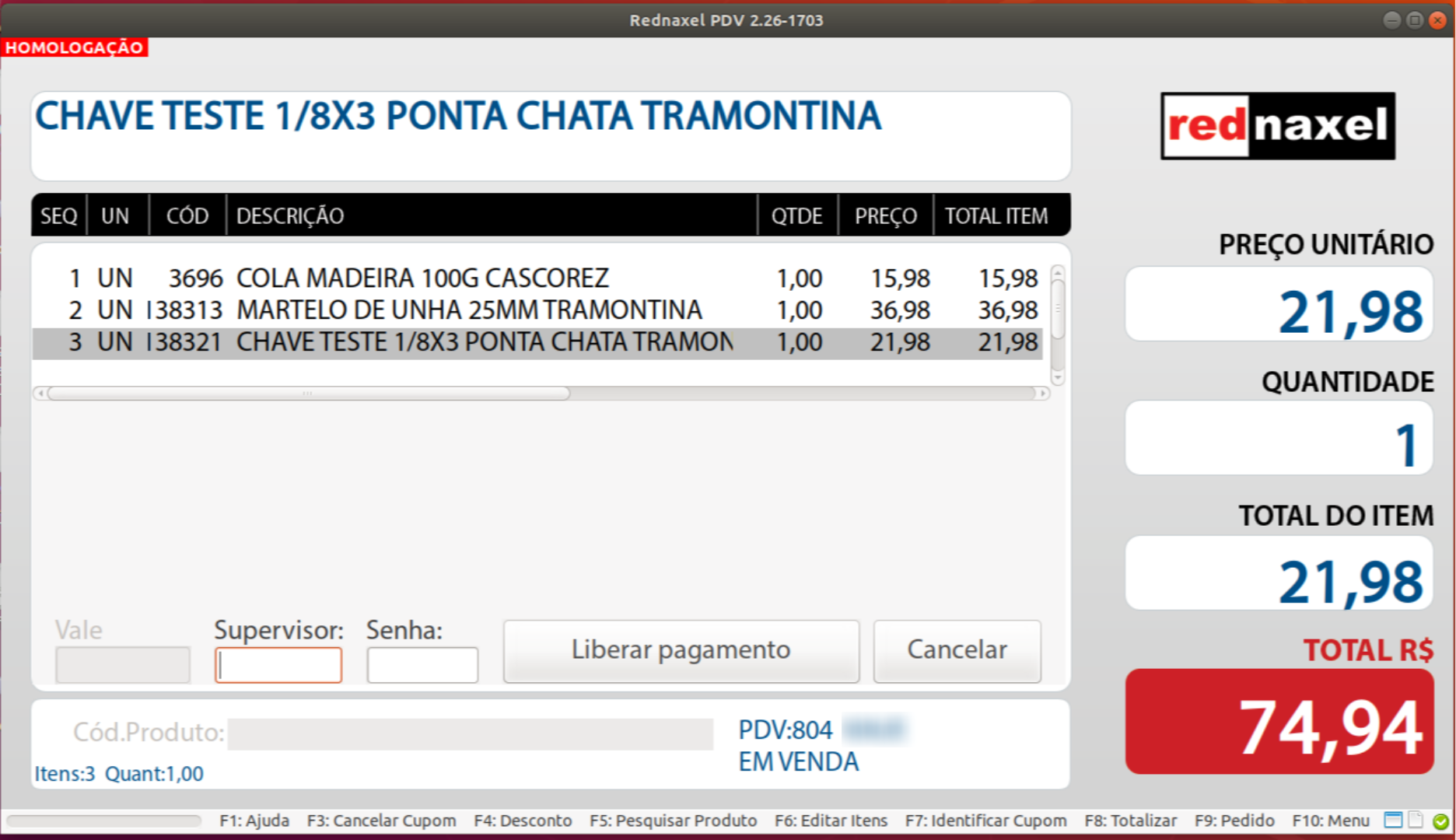 PDV >>> Tela: 'Liberar Pagamento > Vale':