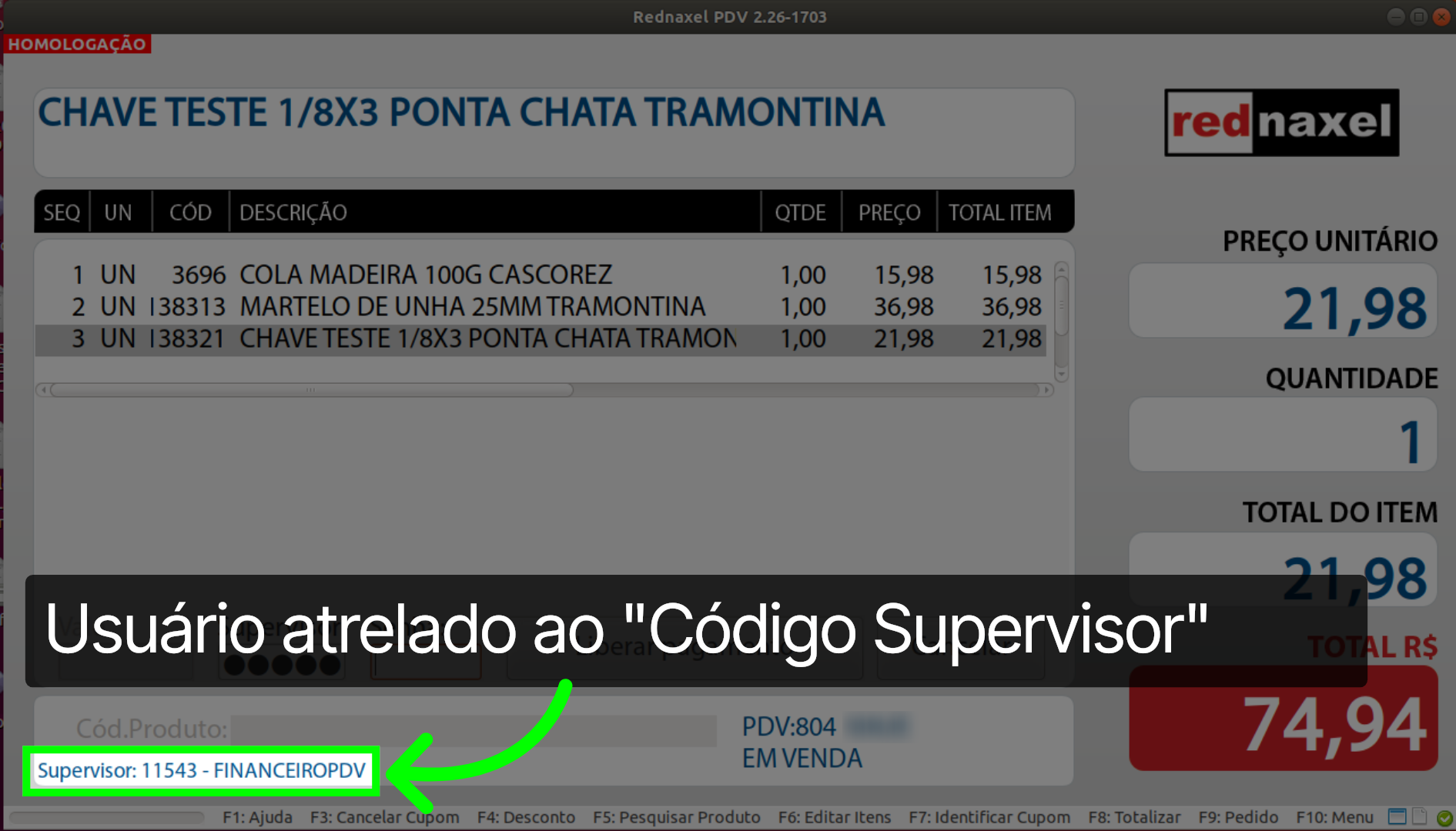 PDV >>> Tela Liberação Pagamento: 'Informação Supervisor'