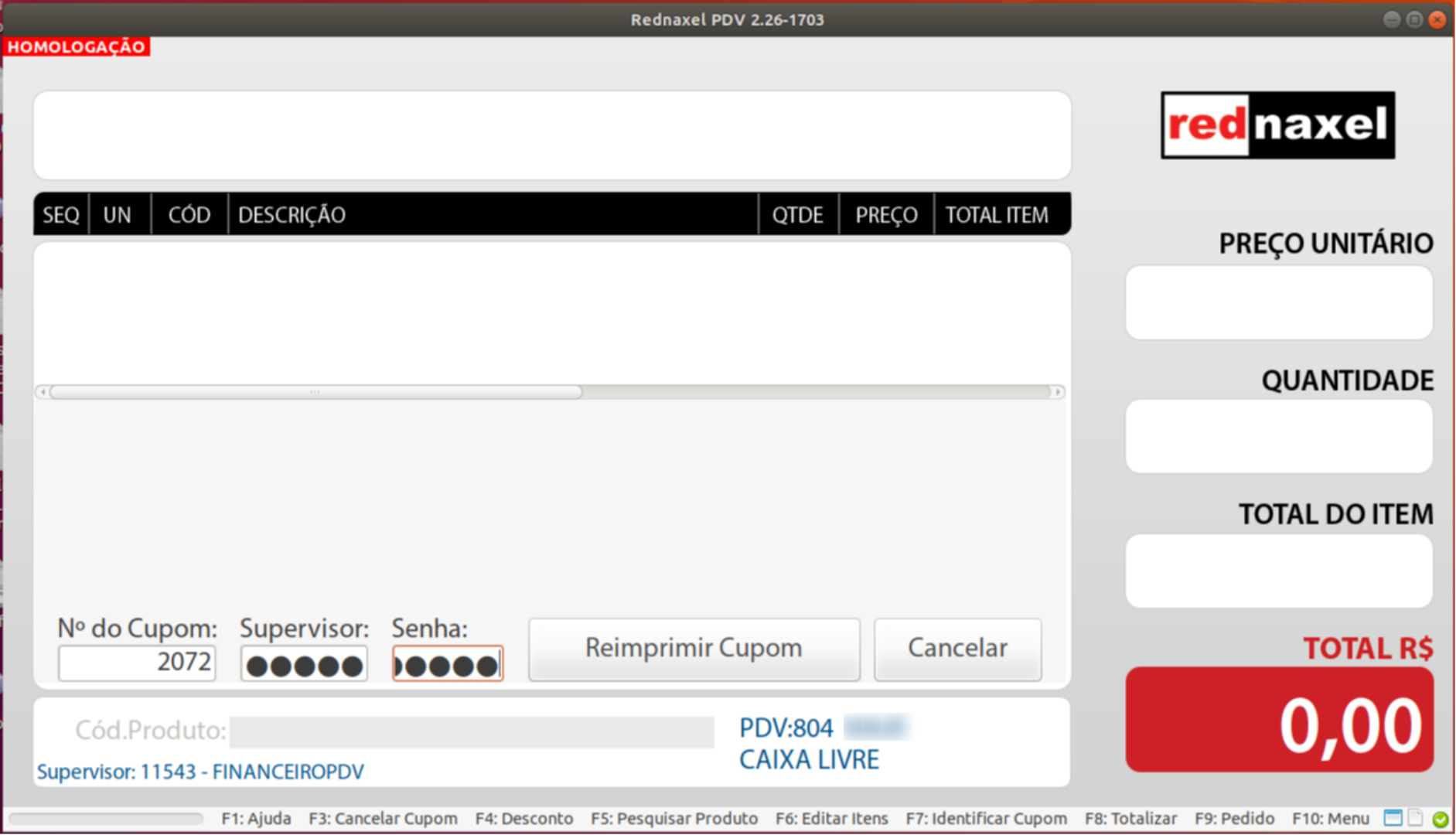 PDV >>> Tela: Reimpressão de Cupom >>> Visão do Processo: