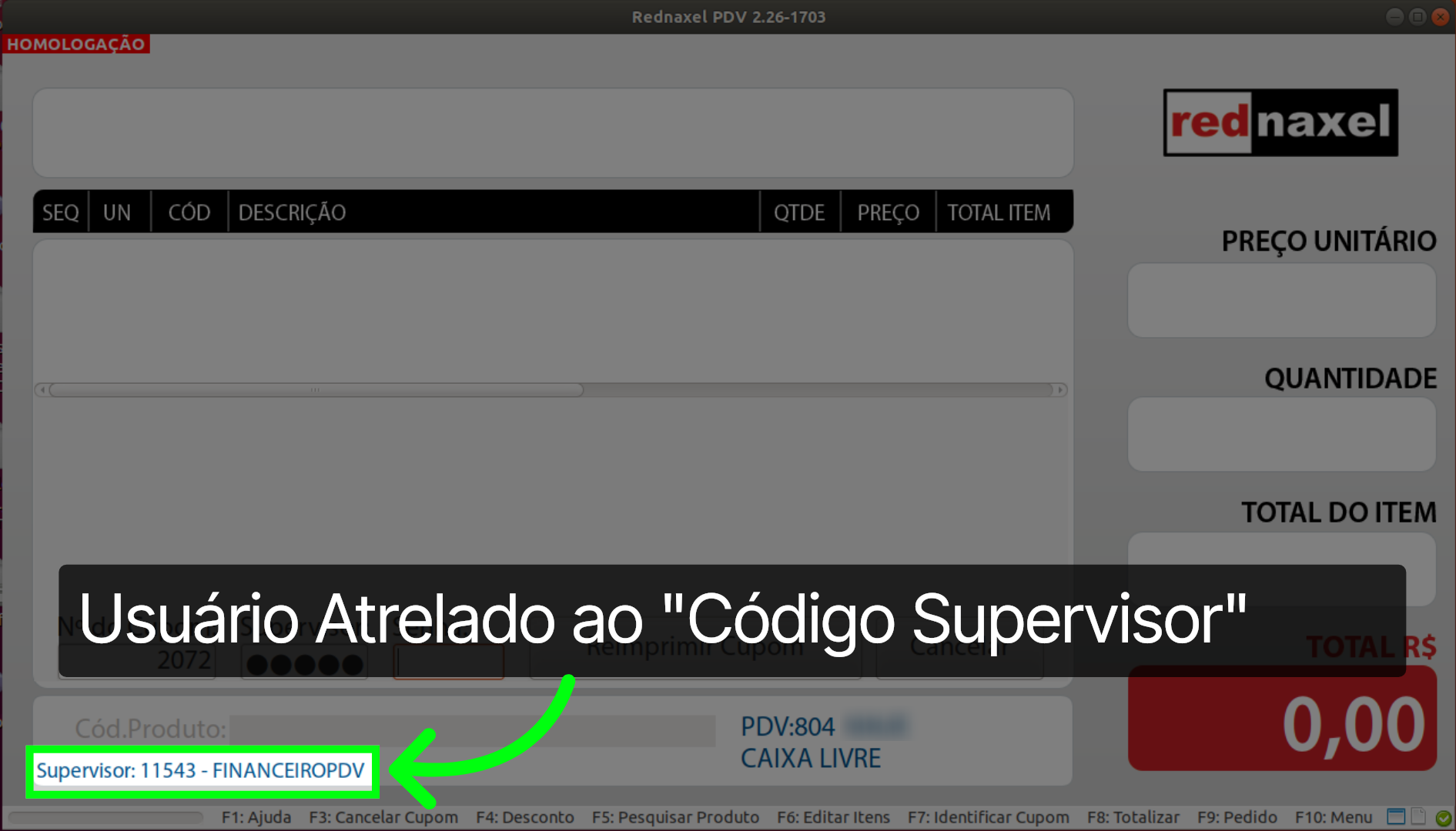 PDV >>> Tela: Reimpressão de Cupom >>> Informação Supervisor