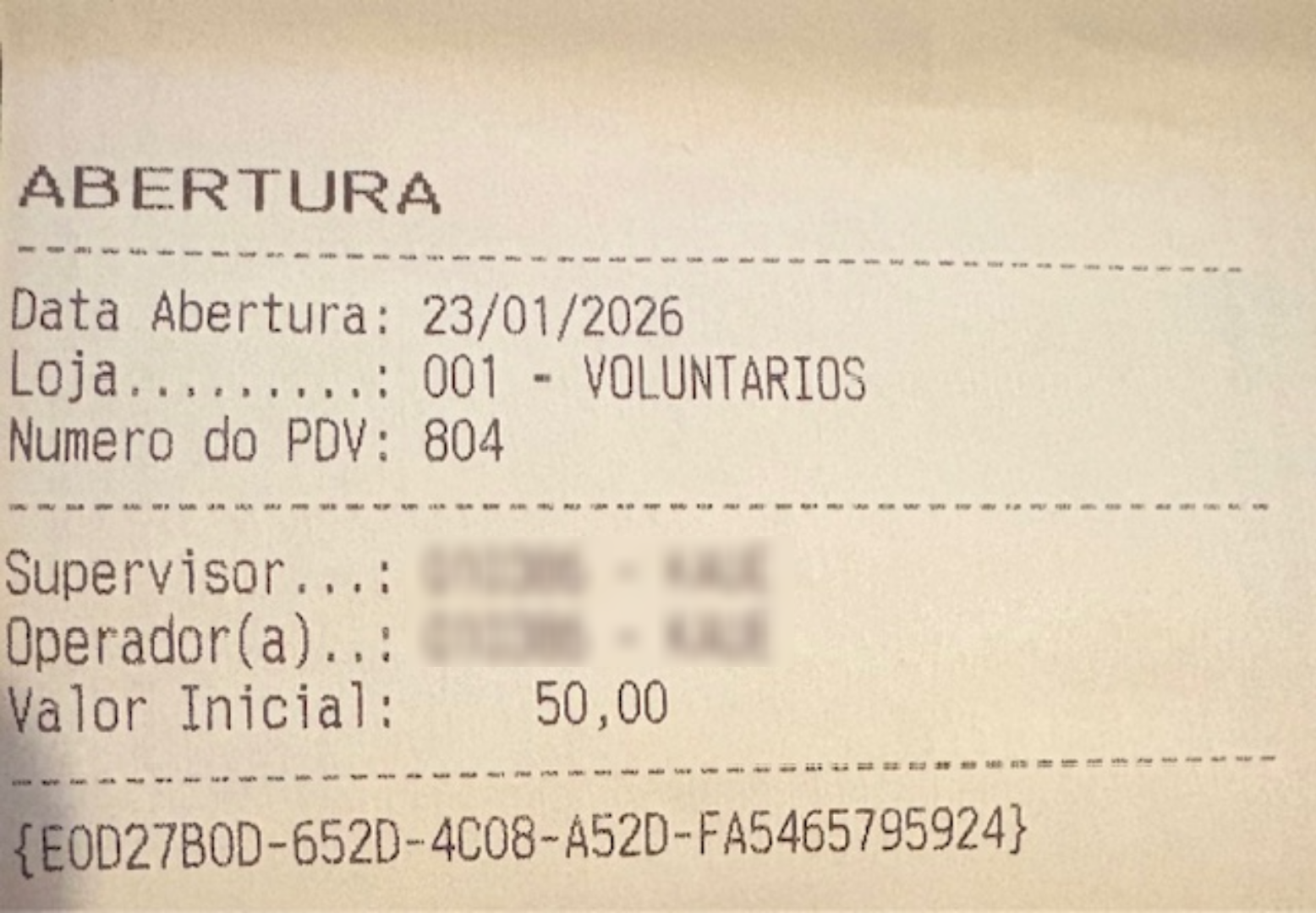 Comprovante de Abertura Reimpresso