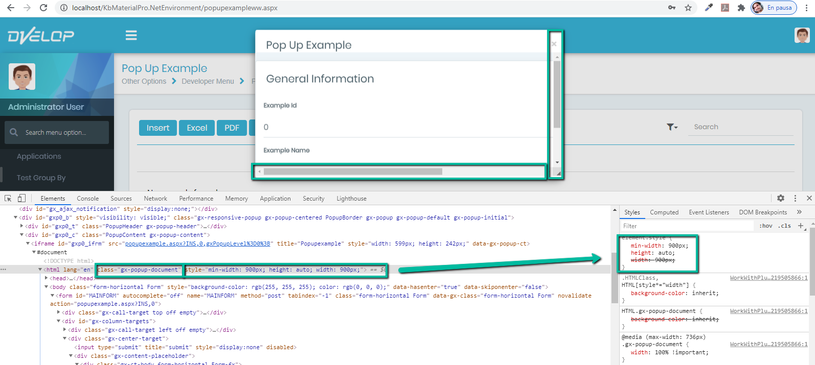 Change the width of a PopUp