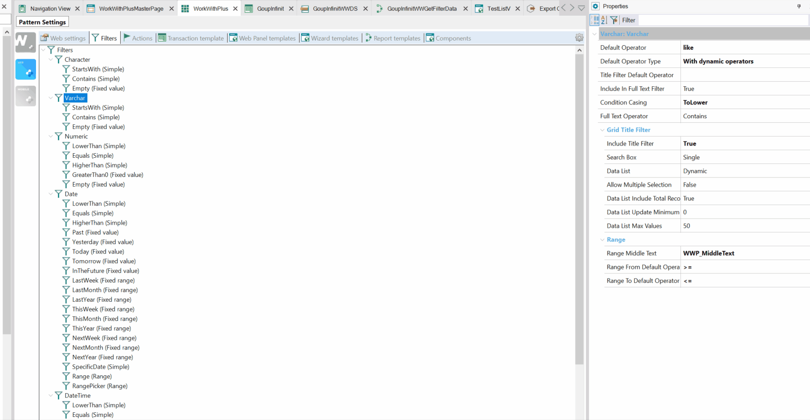 Column Filters Settings