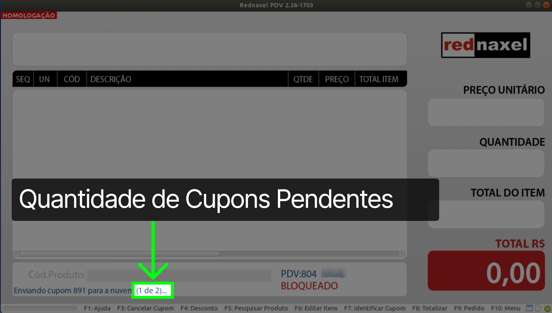 PDV >>> Envio de Cupons Pendentes >>> Mensagem >>> Quantidade de Cupons Pendentes: