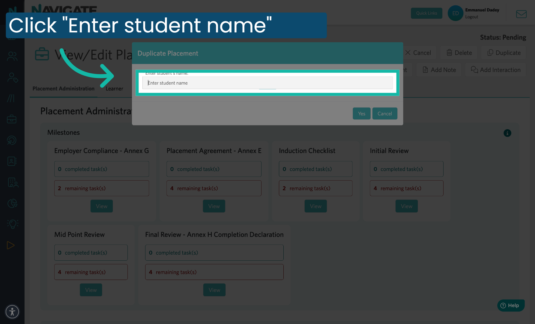 Enter New Student Name