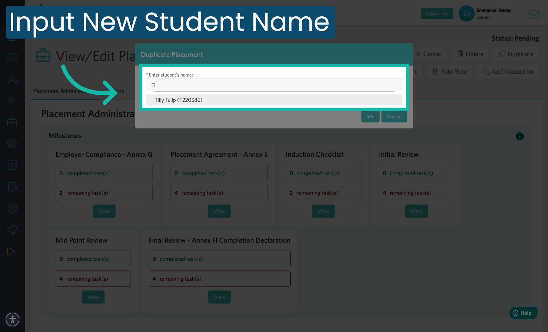 Input New Student Name