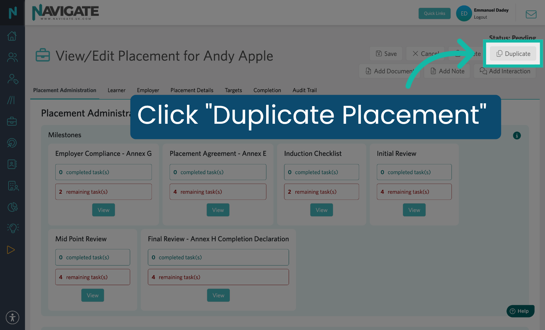 Start Placement Duplication