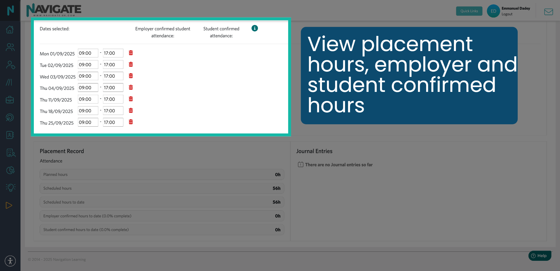 View Placement Hours Logged