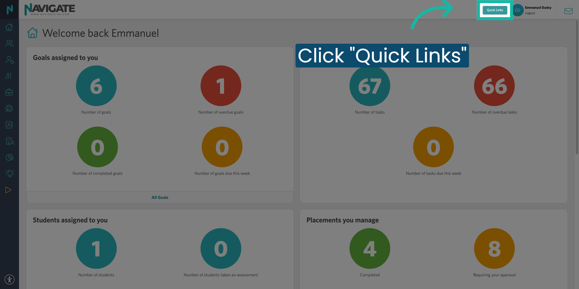 Using the Quick Links Menu