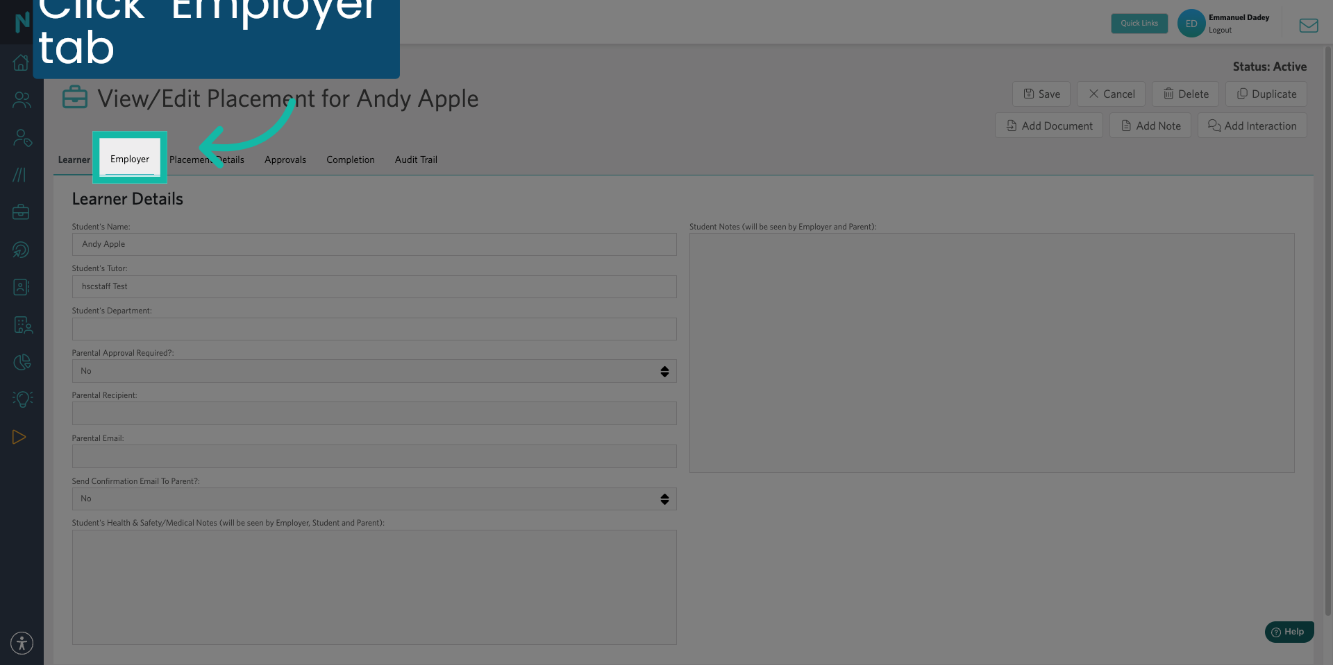 Click on Employer Tab