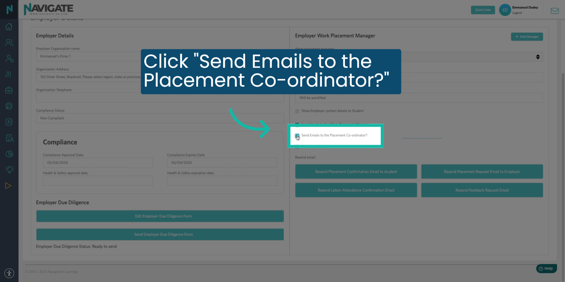 Send Emails to Placement Coordinator