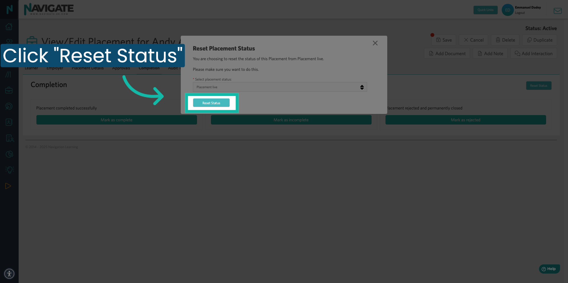 Confirm Reset Status