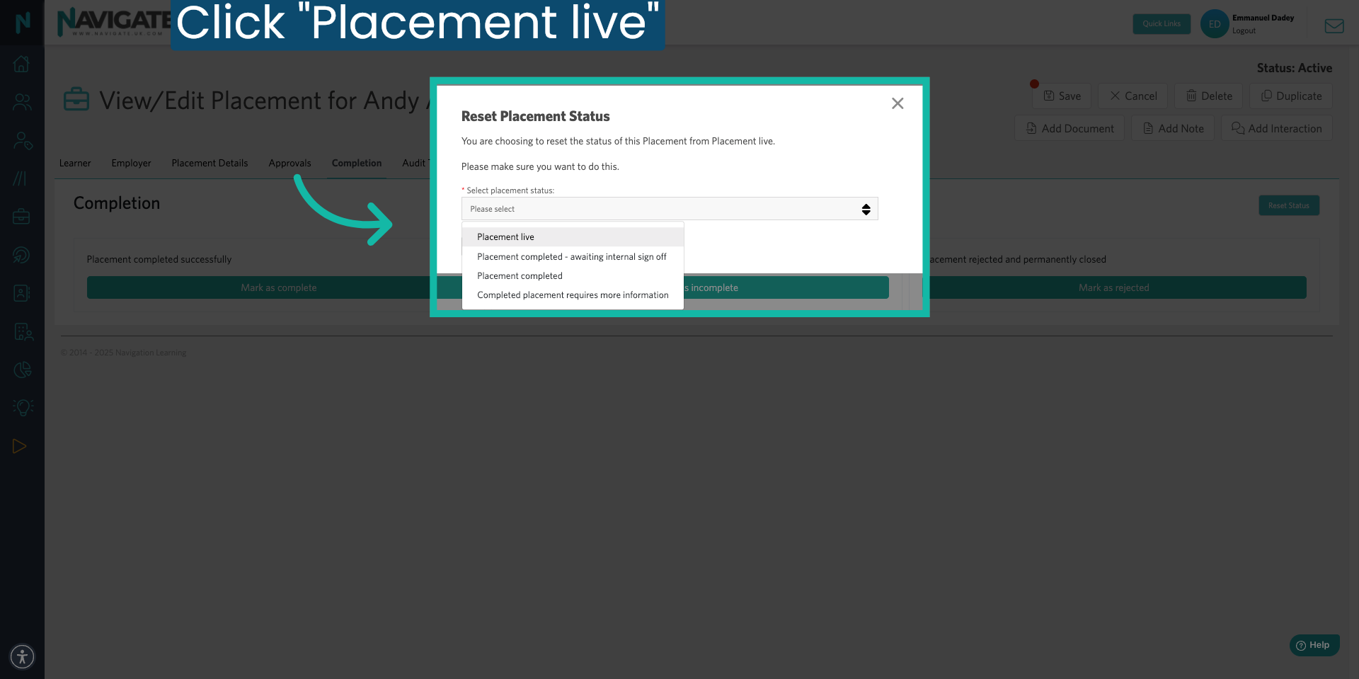 Select Status To Revert To