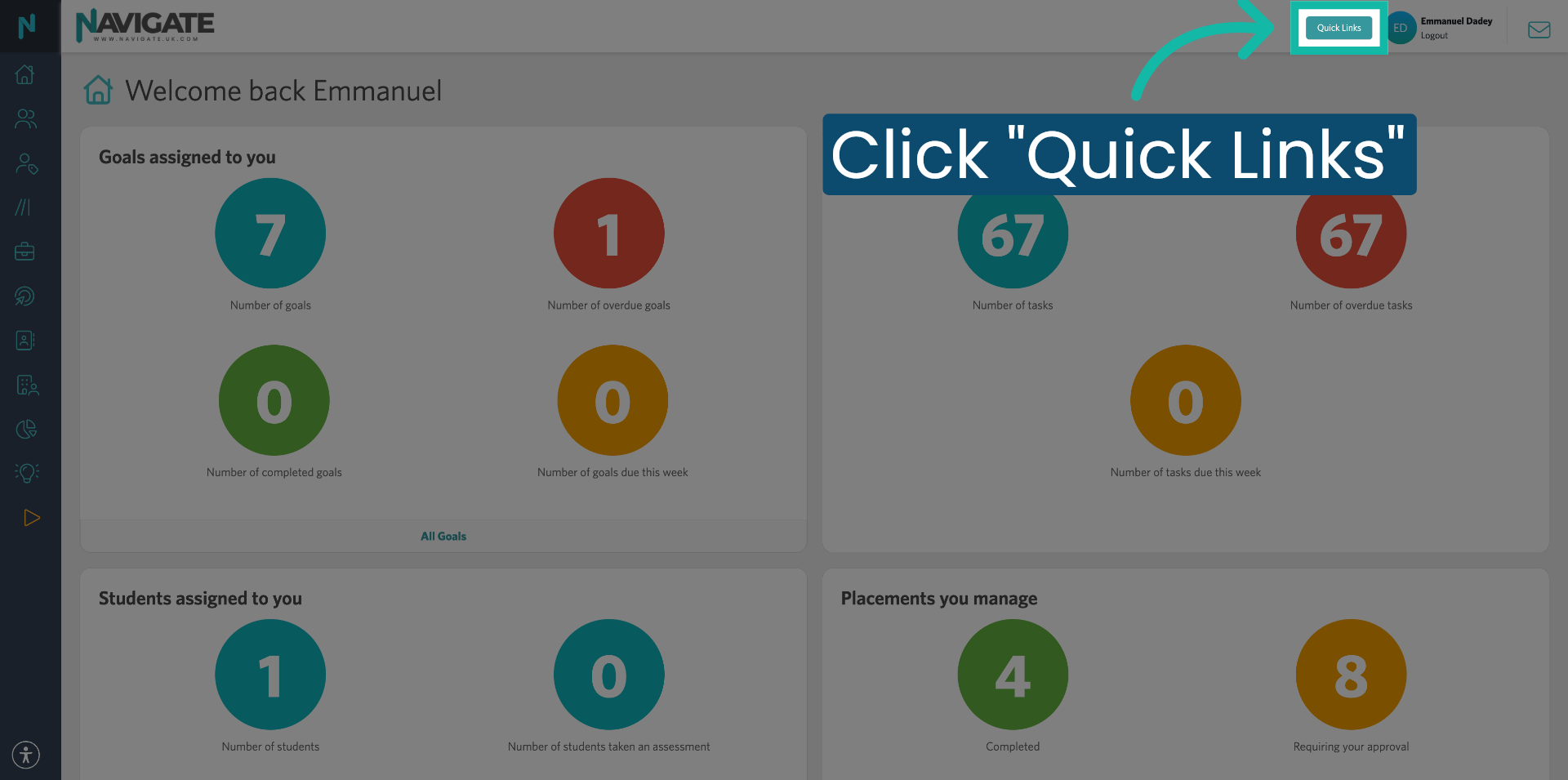 Open Quick Links Menu