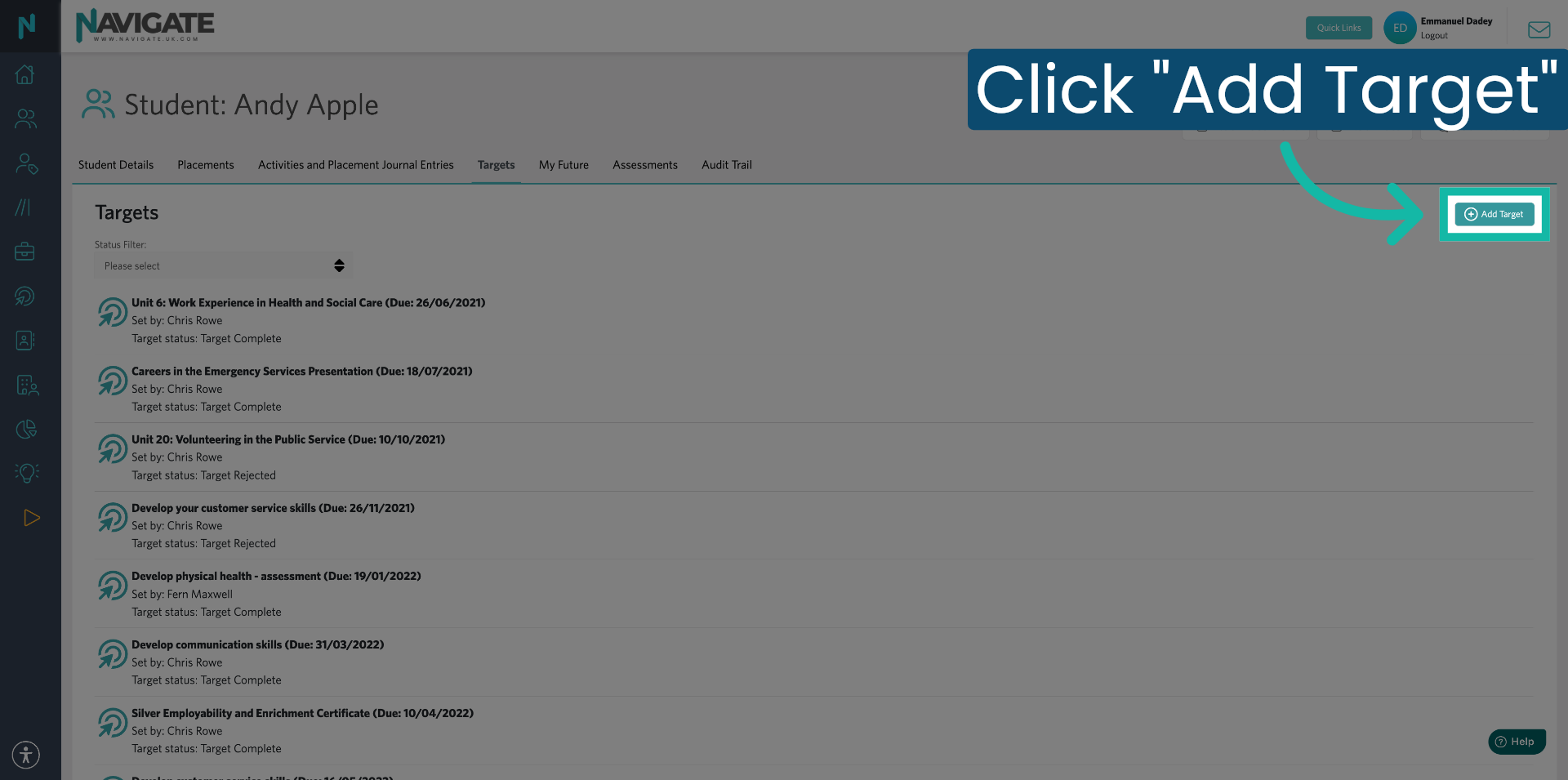Click Add Target Button