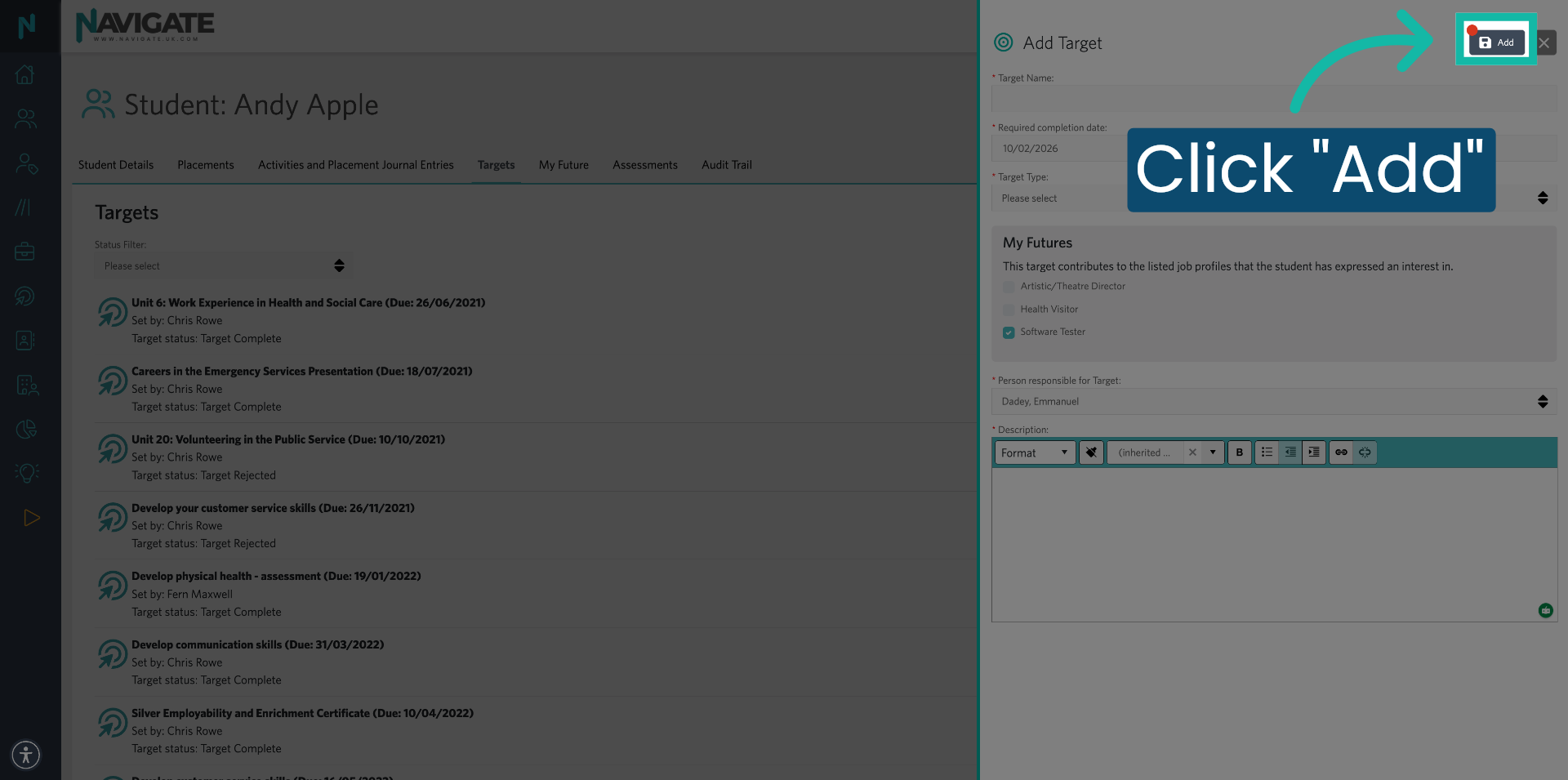 Click Add to Save Target