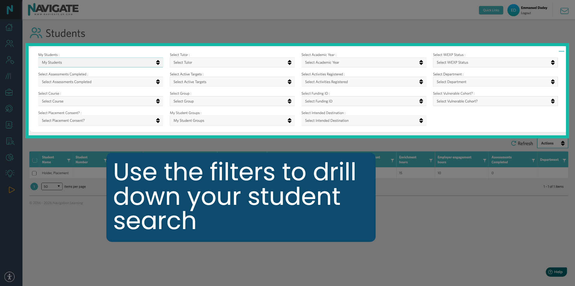 Filter For Specific Student Cohort