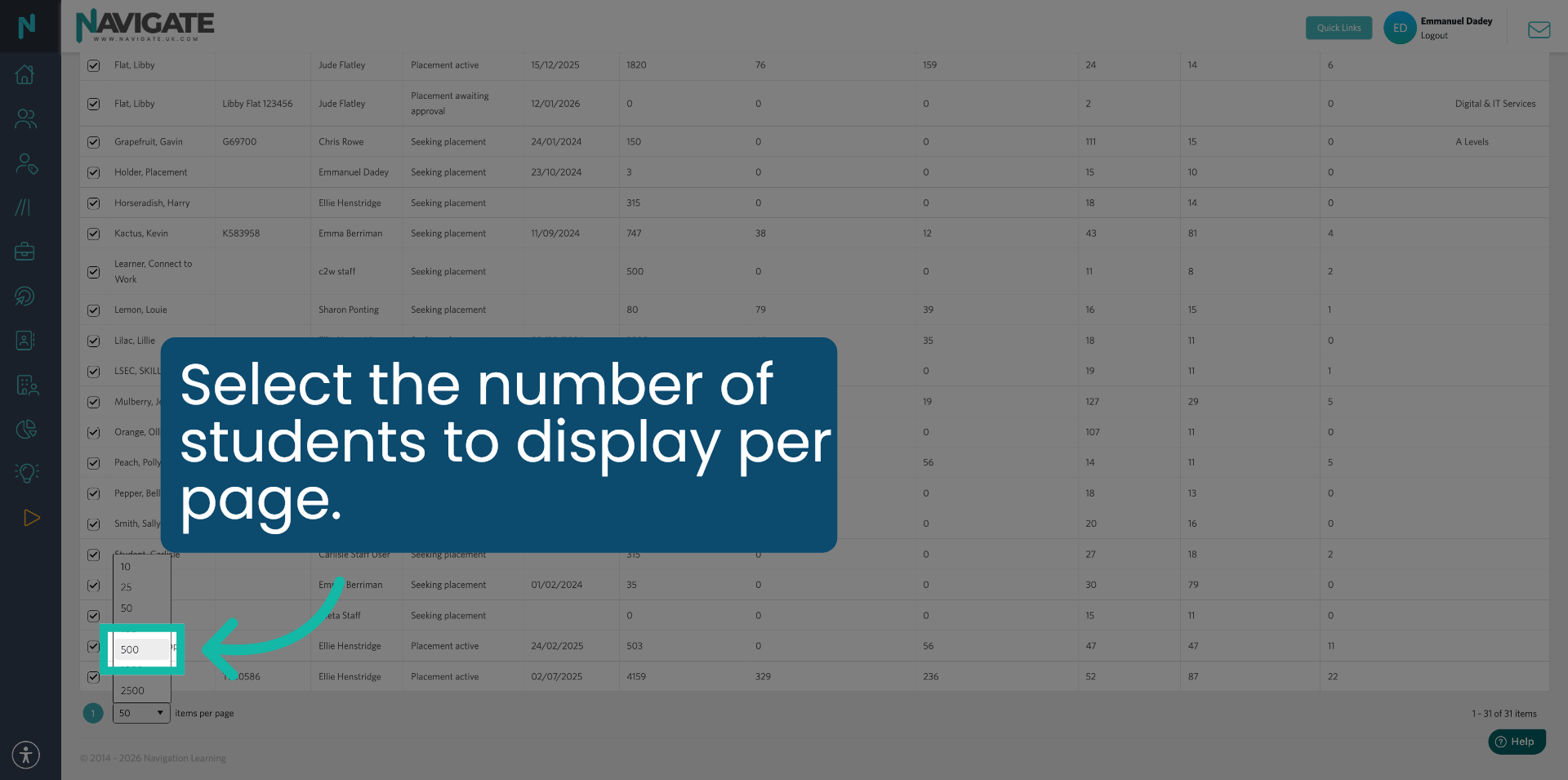 Select Student Count Limit