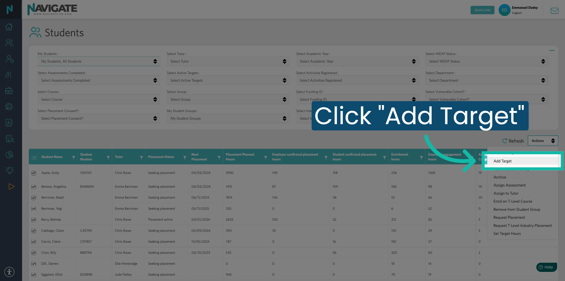 Select Add Target Option