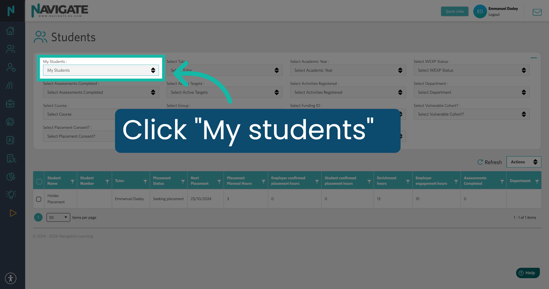 Expand the students search