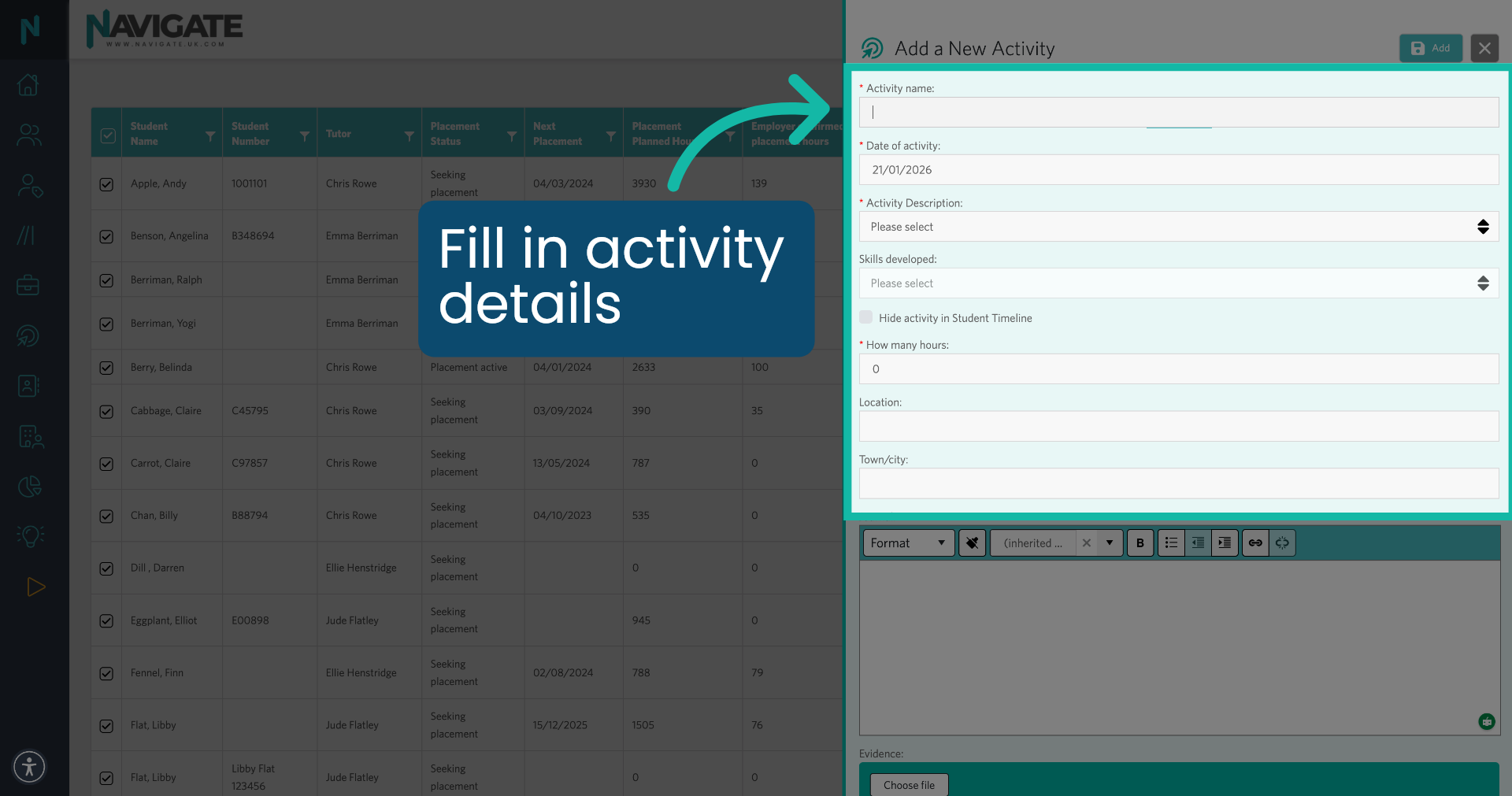 Click Activity Name Field