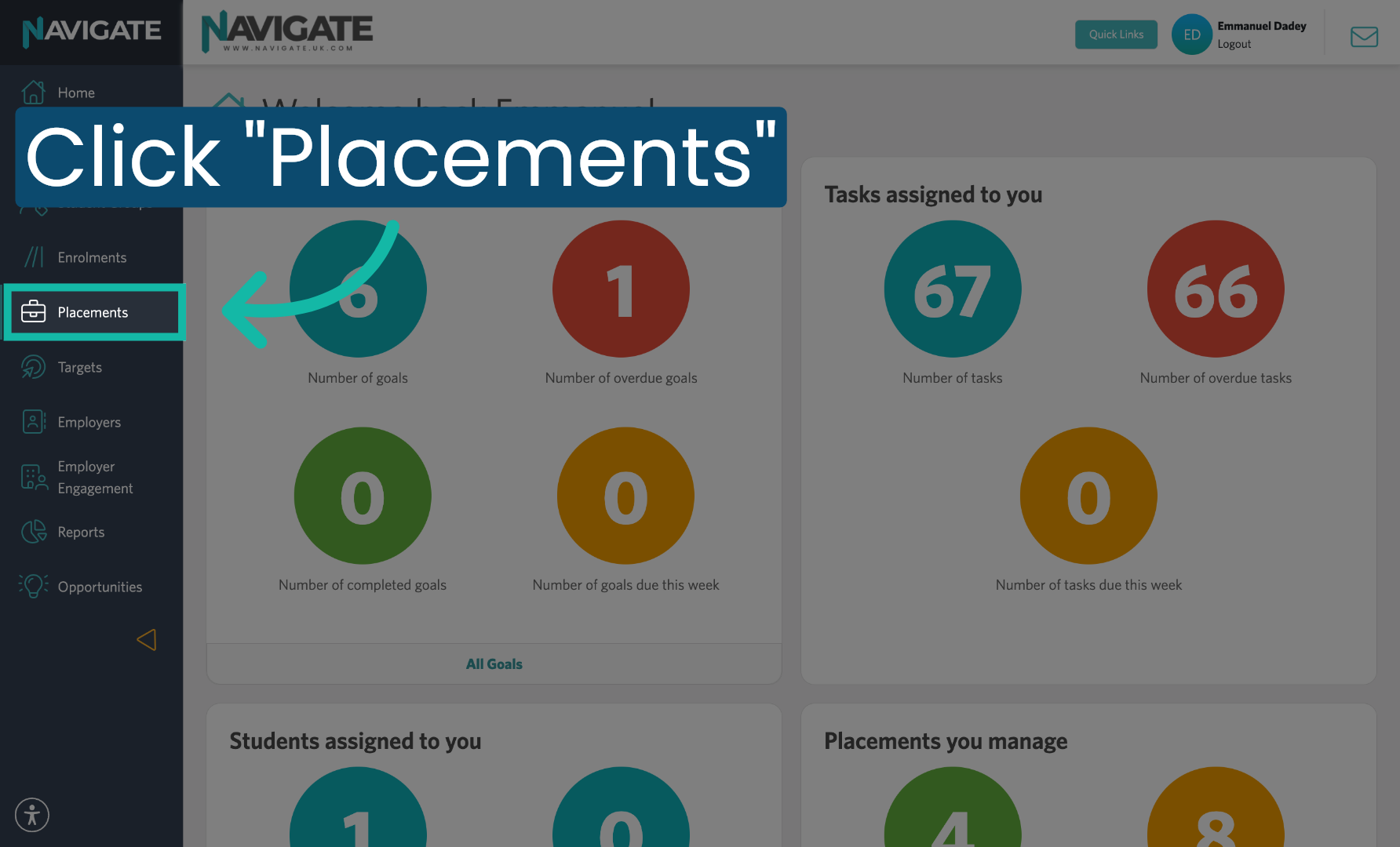 Click Placements in Side Menu
