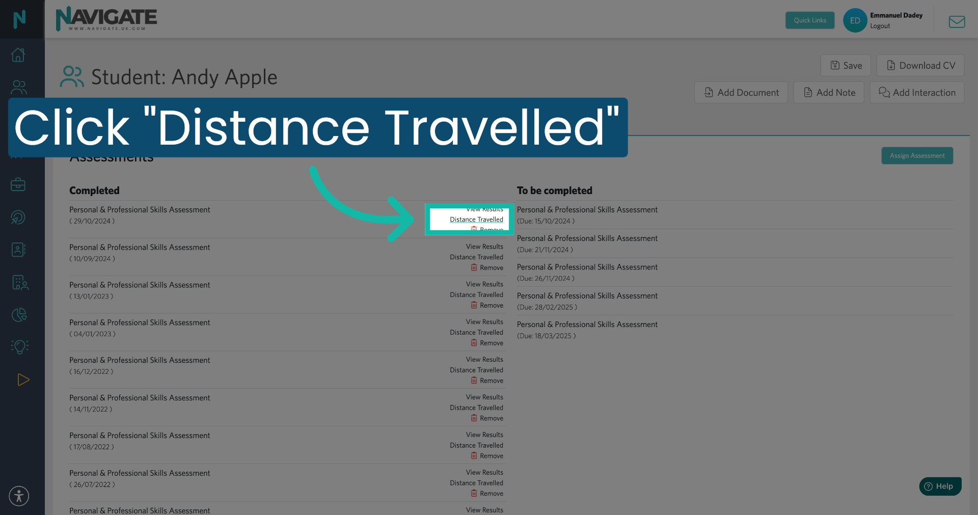 View Distance Travelled Data