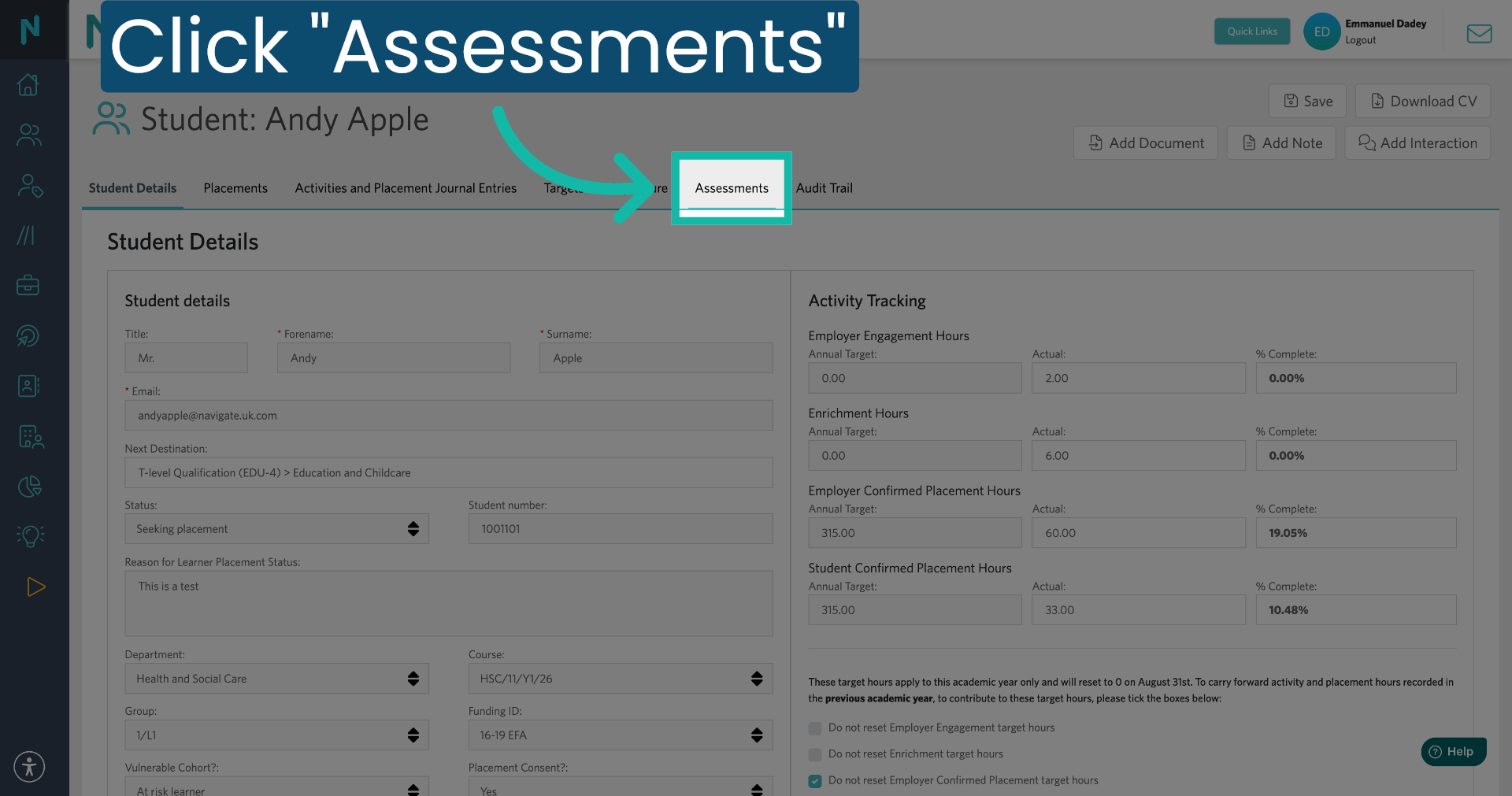 Click 'Assessments' Tab