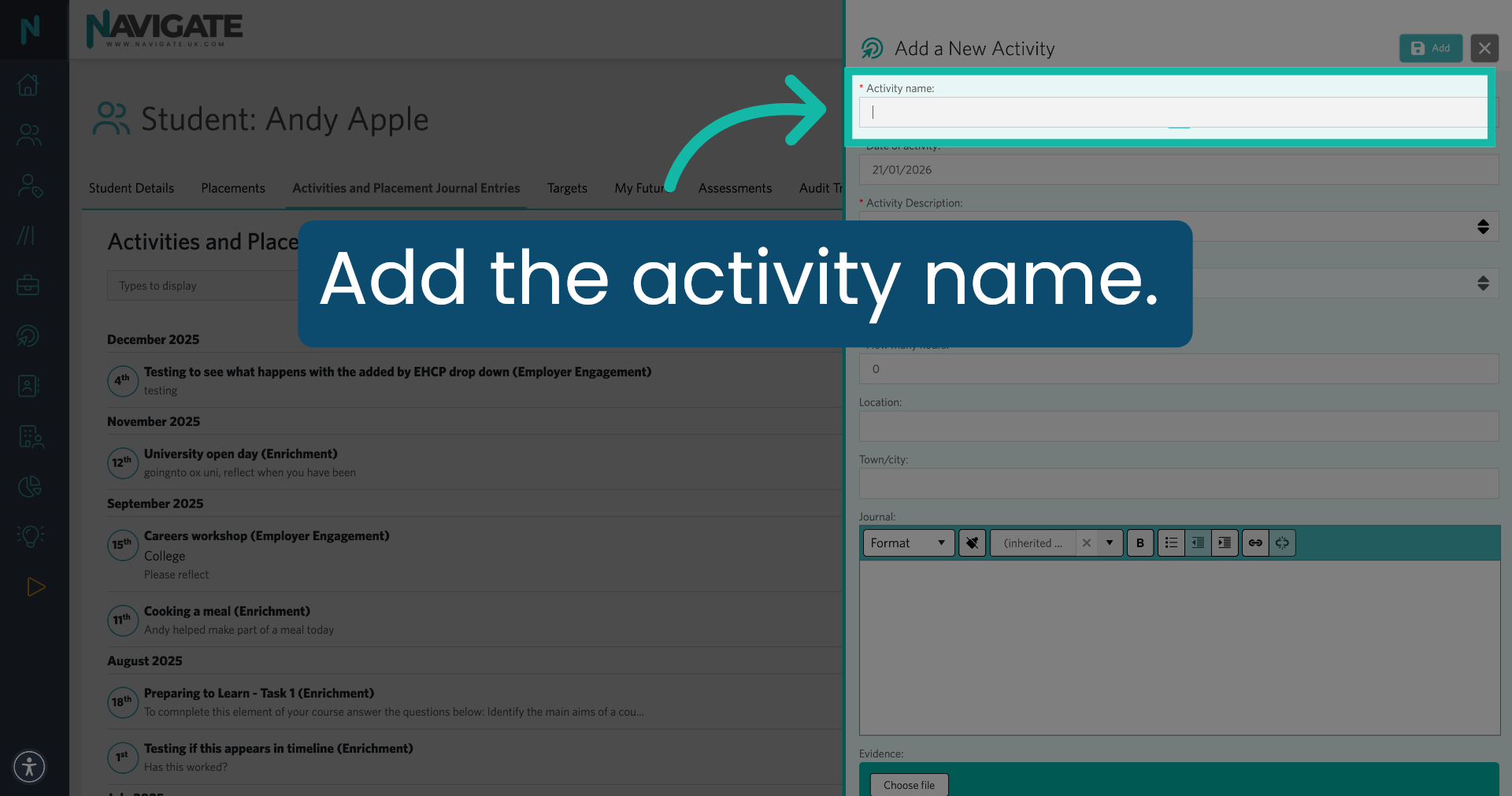 Add Activity Name