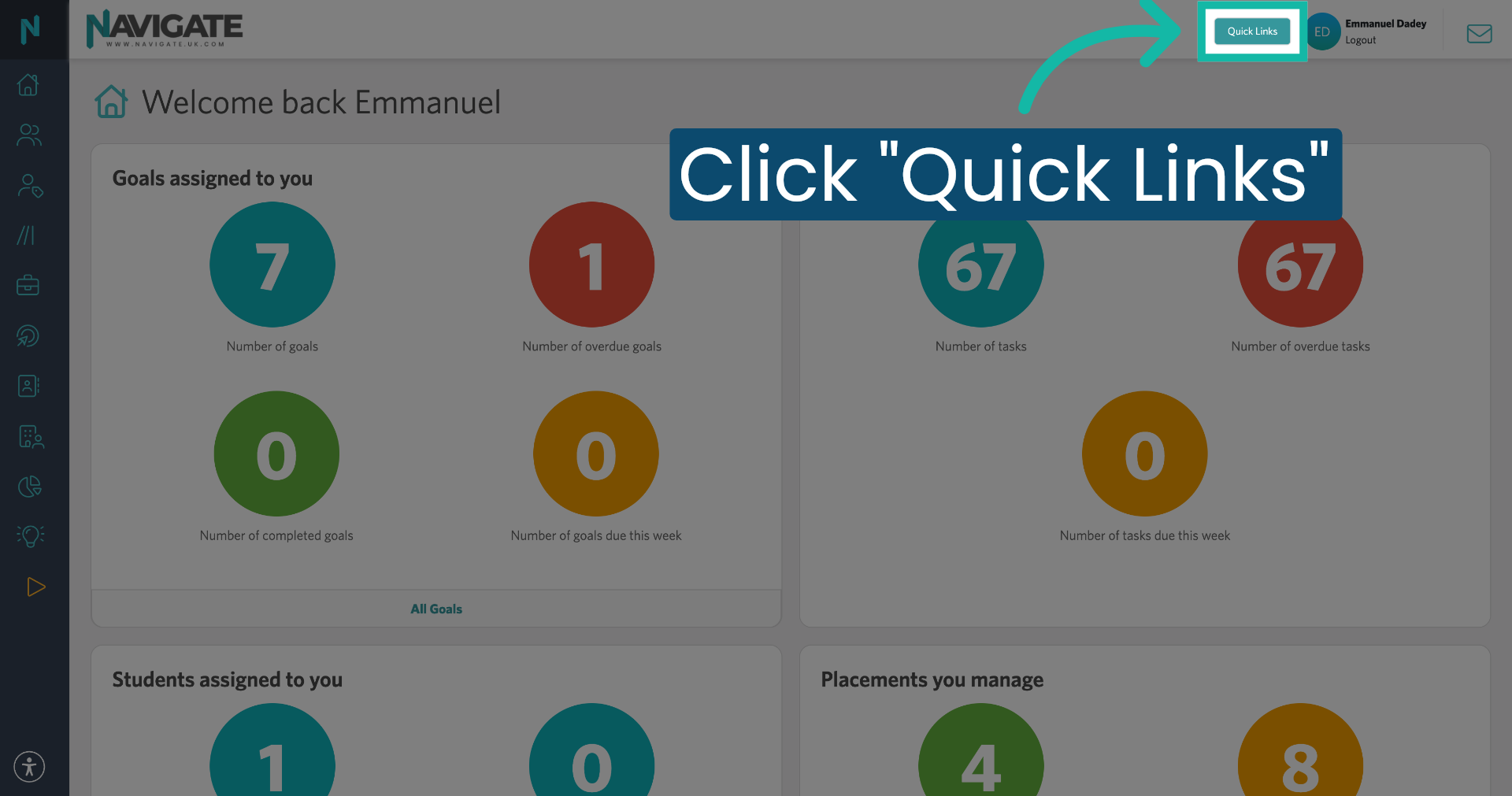 Open Quick Links Menu