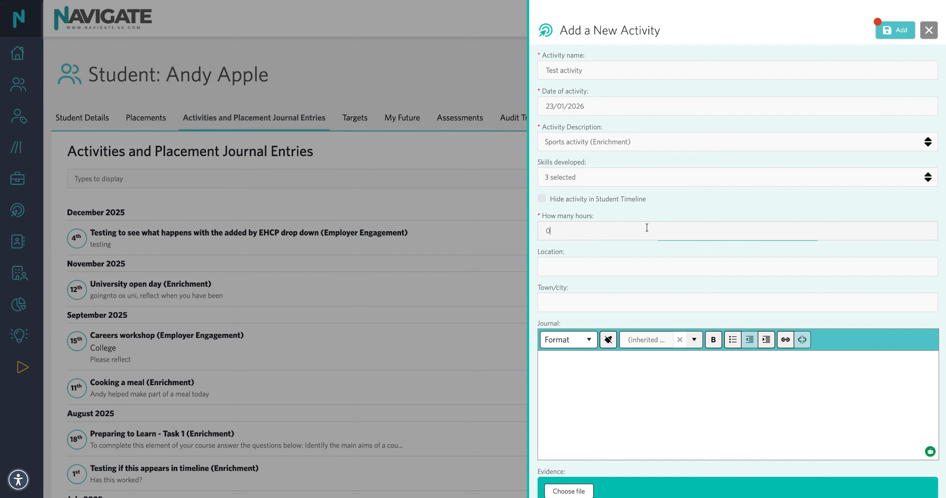 Add activity duration