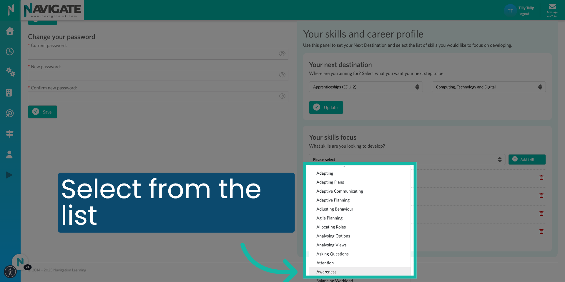 Select skill from the list
