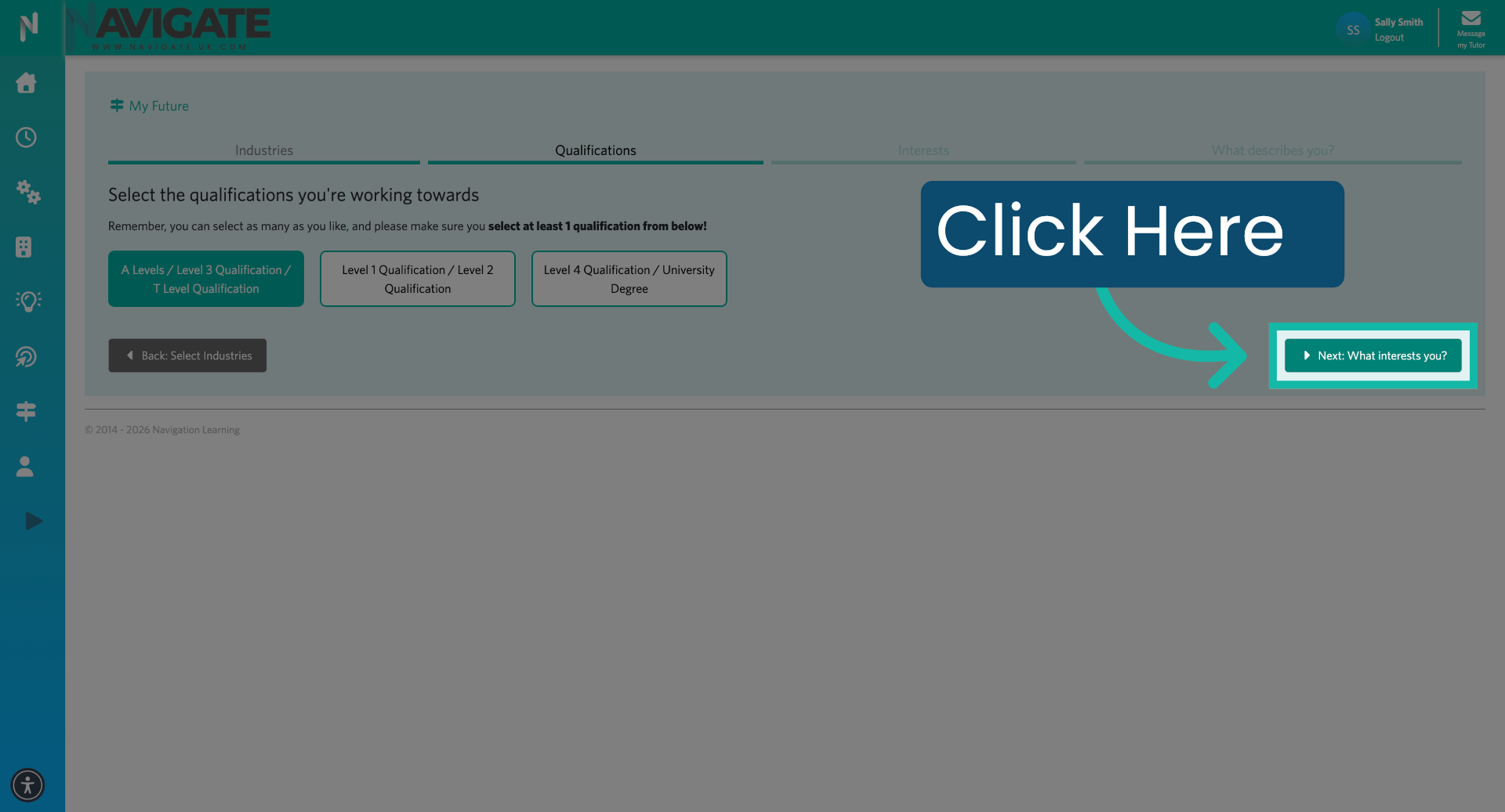 Proceed to Interest Selection