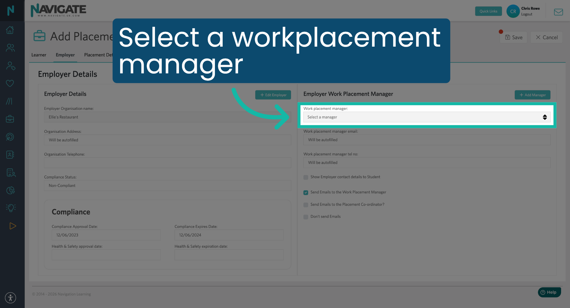 Select Employer Work Placement manager