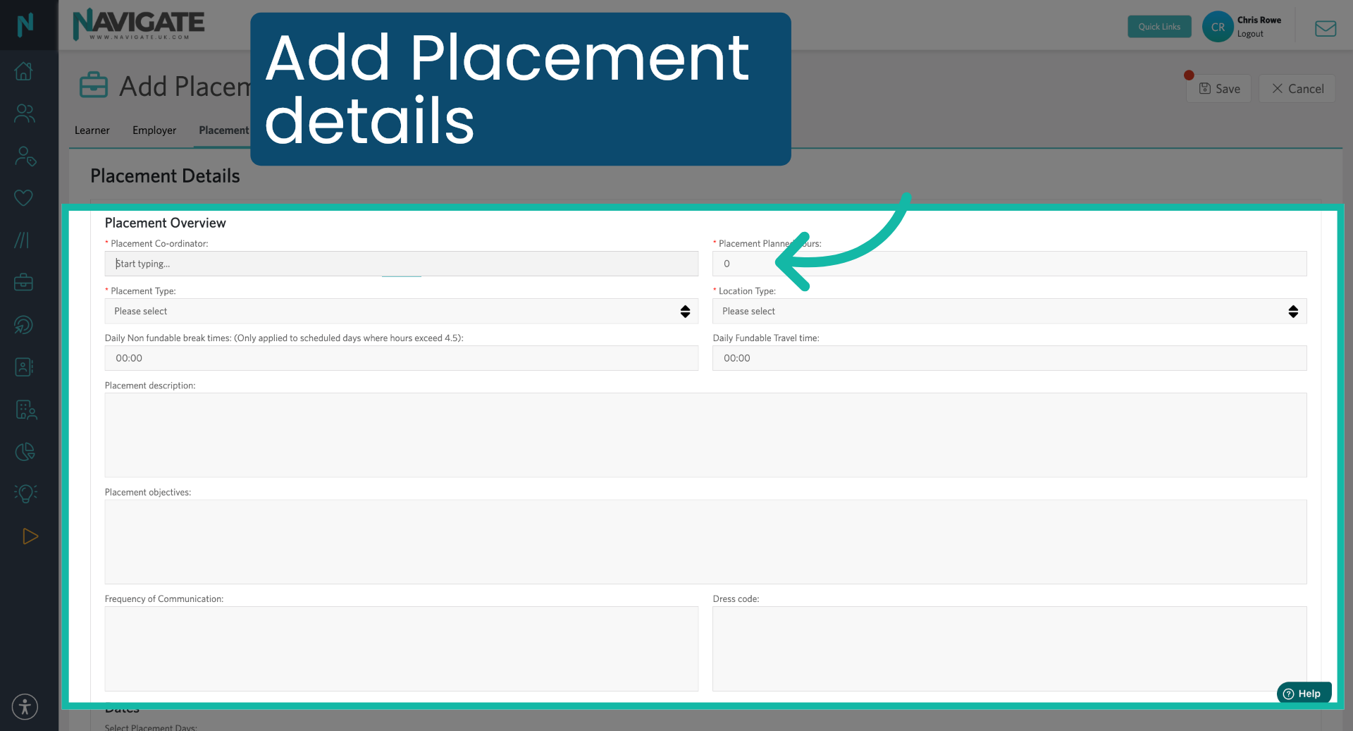 Add the Placement details