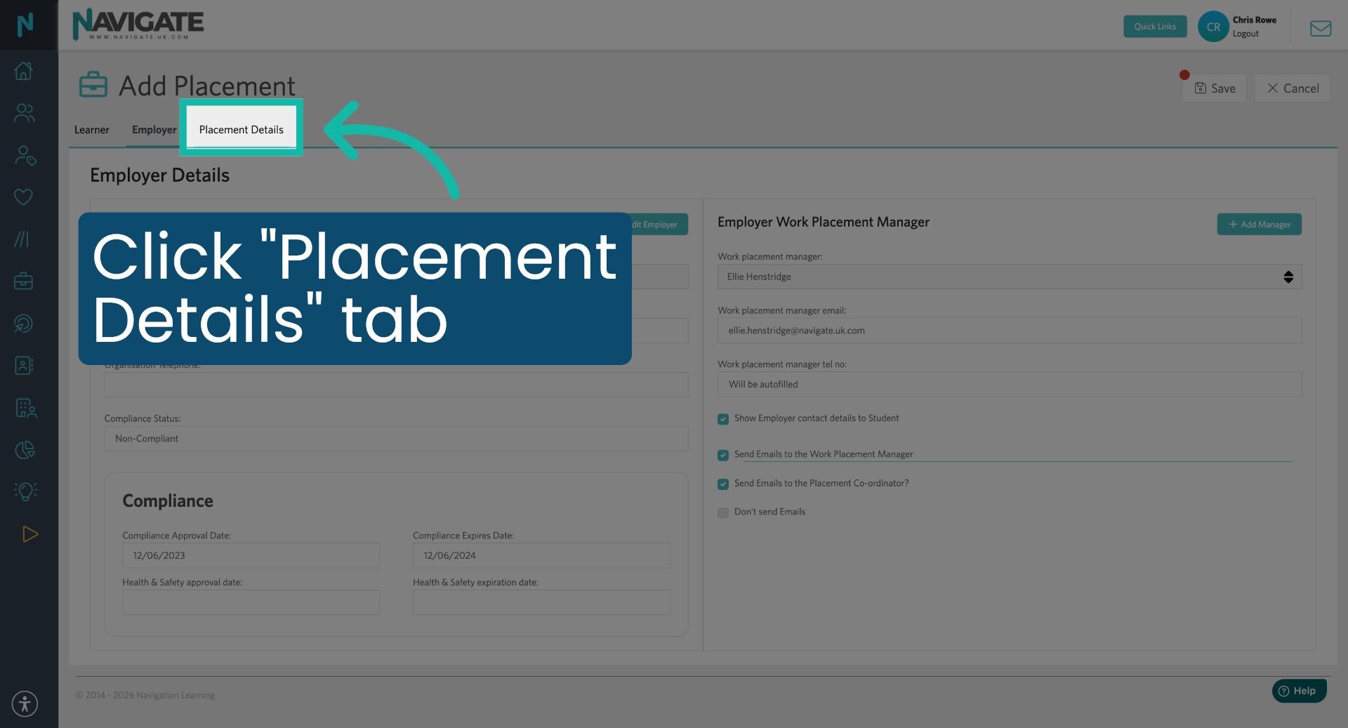 Open Placement Details Tab